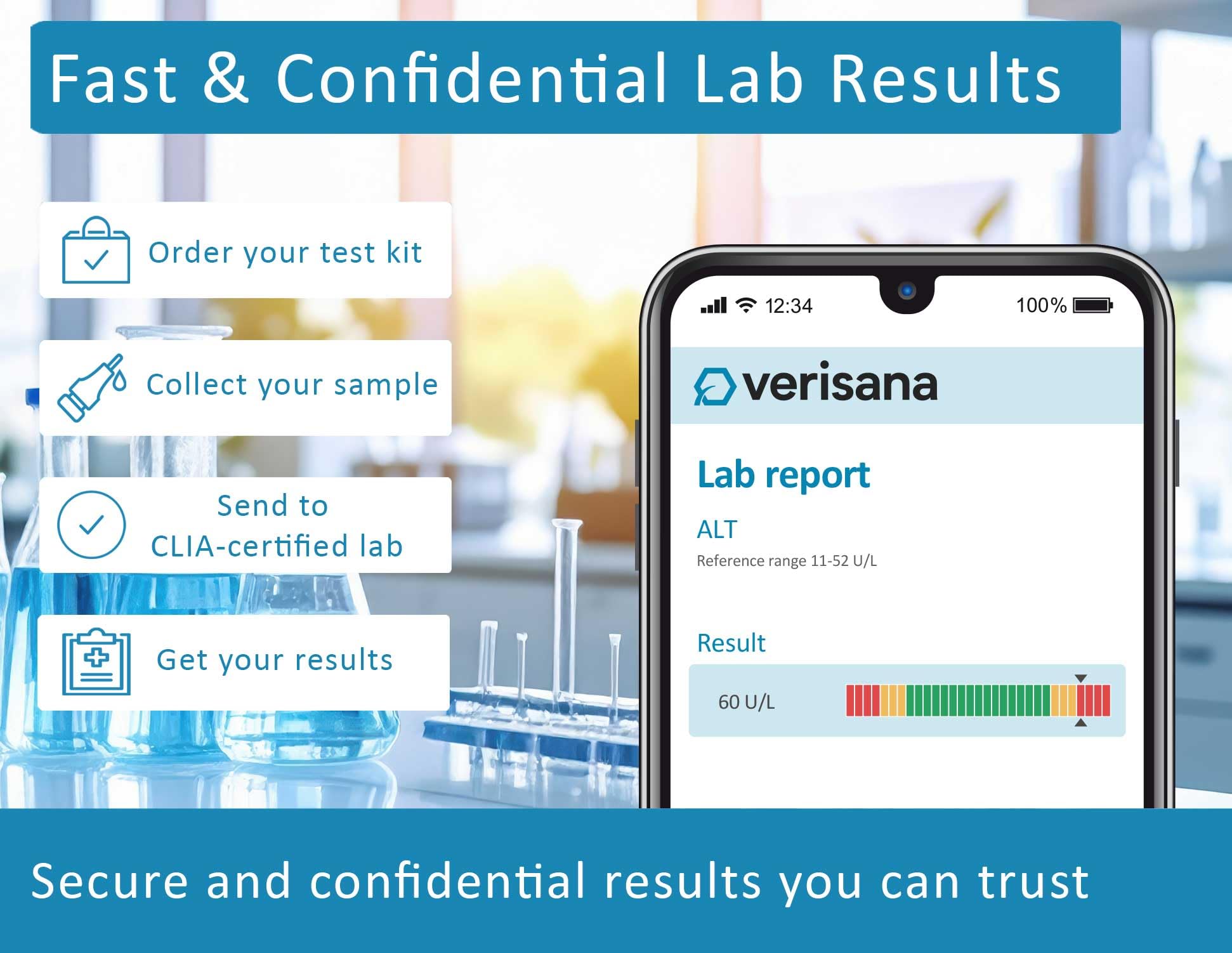 Verisana primer plano del tubo de muestra con etiqueta legible y seguridad