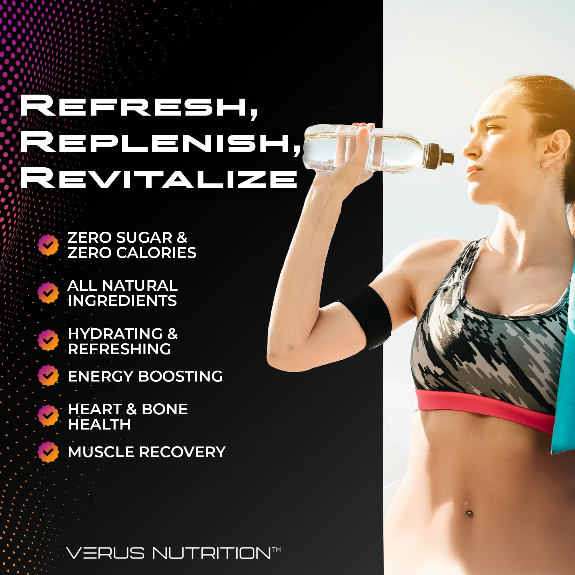 VERUS NUTRITION bebida mezclada en botella para hidratación instantánea