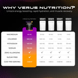VERUS NUTRITION comparación de tamaño del sobre junto a una mano