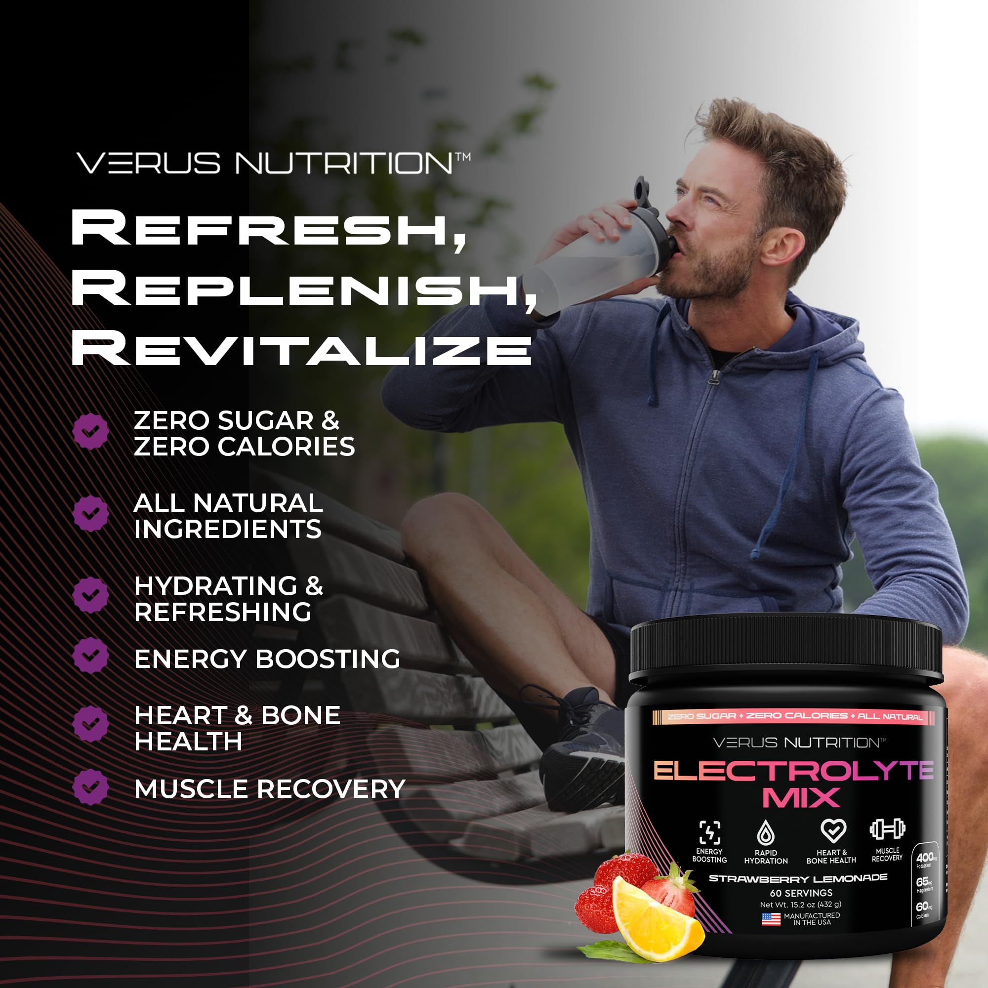 VERUS NUTRITION atleta en gimnasio usando la bebida para rehidratación rápida