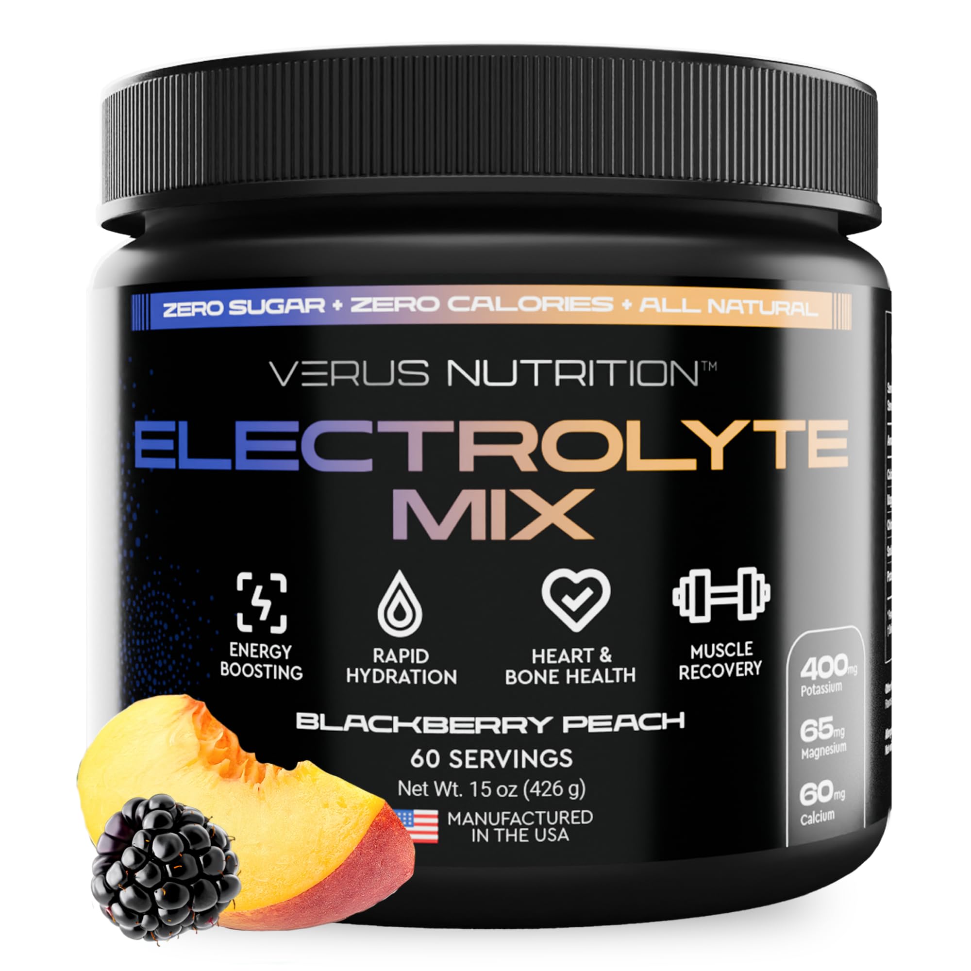 VERUS NUTRITION envase frontal mostrando porciones y sabor