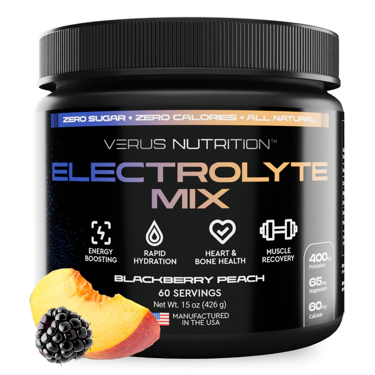 VERUS NUTRITION envase frontal mostrando porciones y sabor