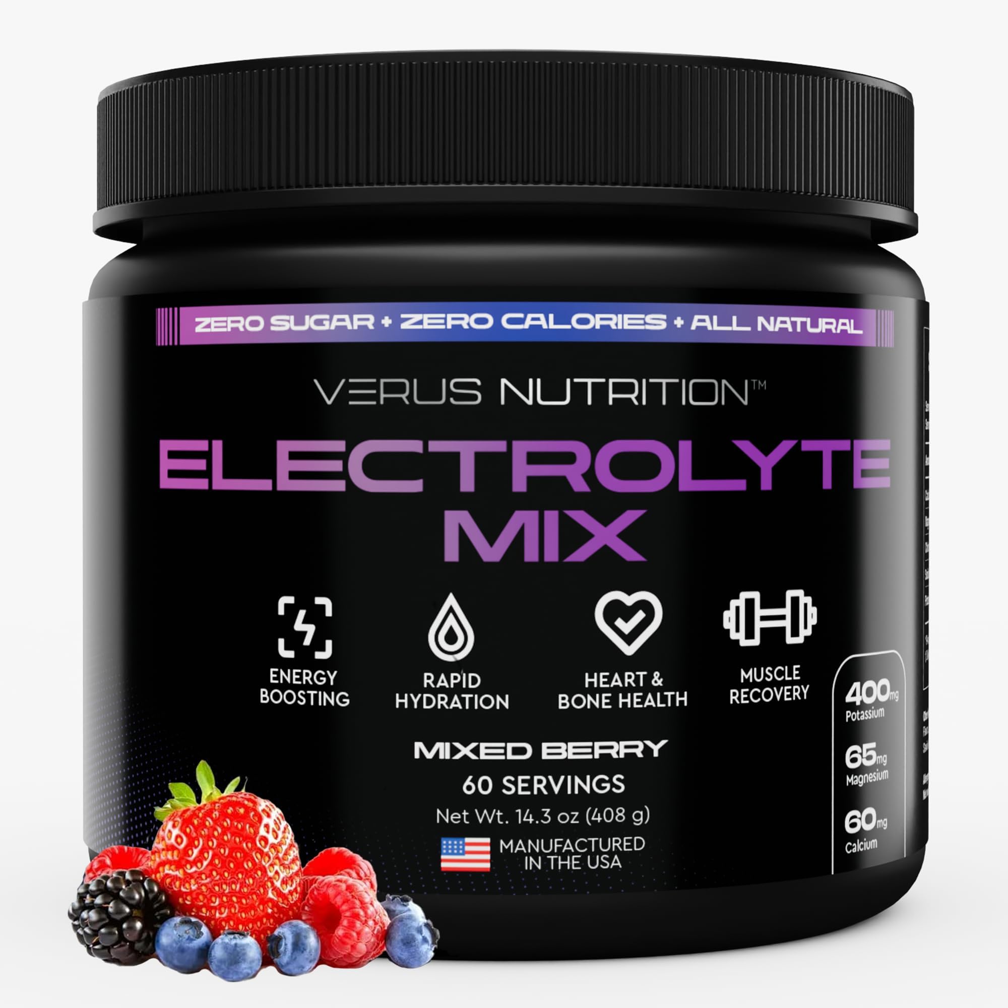 VERUS NUTRITION envase frontal mostrando diseño y 60 servicios