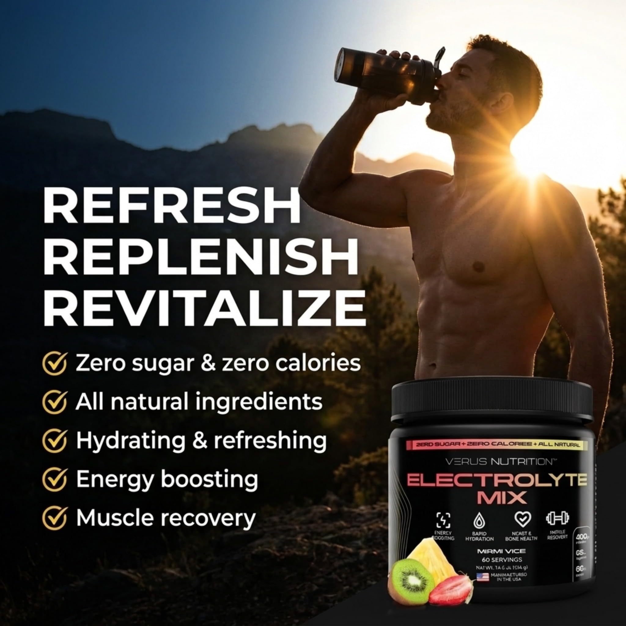 VERUS NUTRITION polvo textura cercana que se mezcla rápido y sin grumos