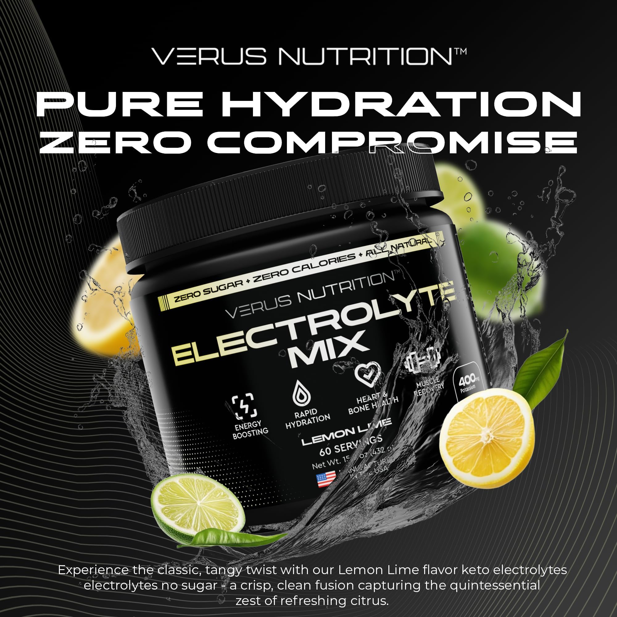 VERUS NUTRITION textura del polvo en primer plano, fácil de disolver y sin azúcar