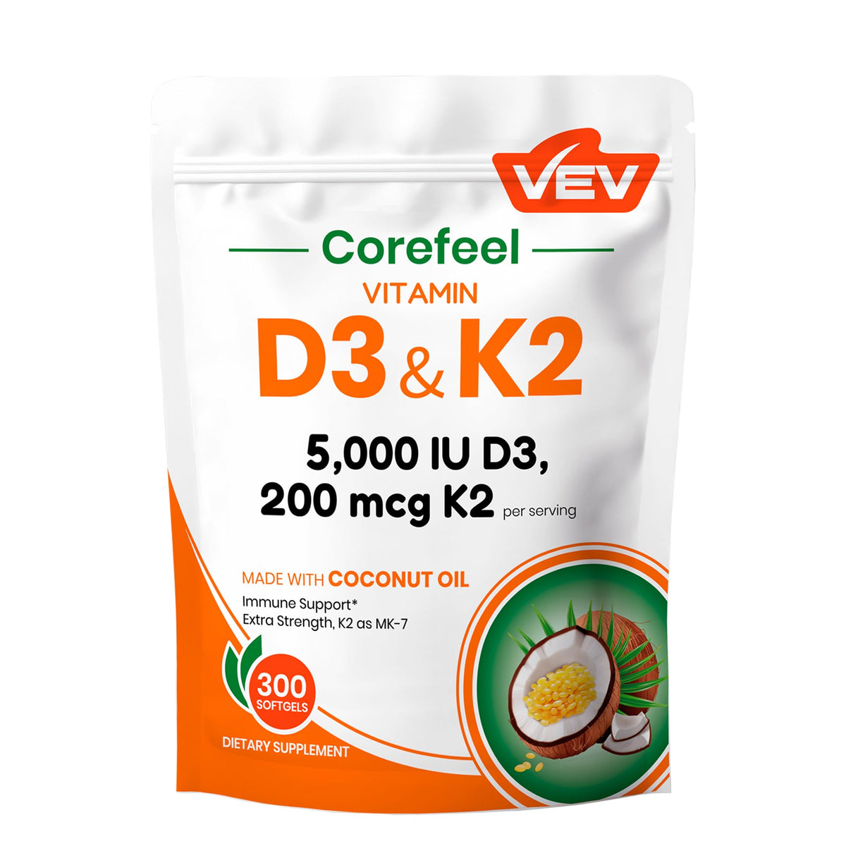 VEV Corefeel envase frontal mostrando 300 cápsulas para suministro prolongado
