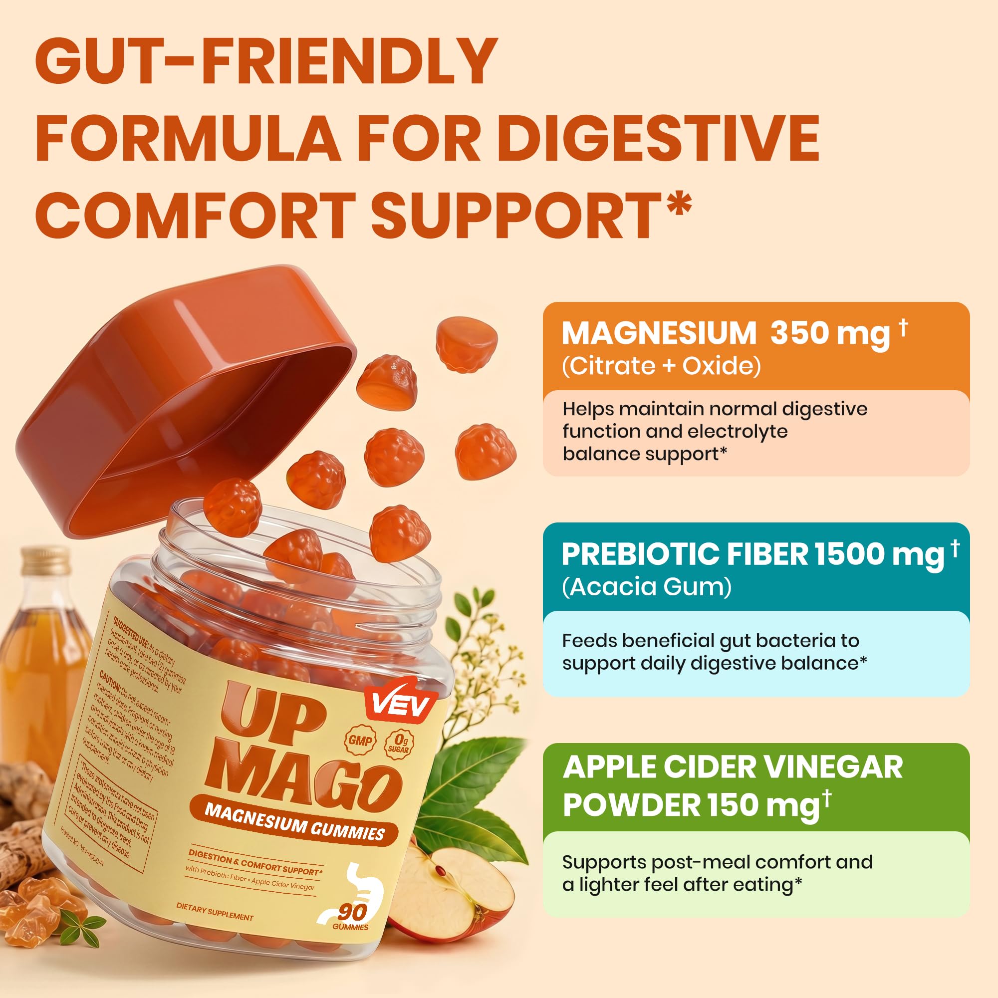 VEV etiqueta con lista de ingredientes y certificación GMP visible