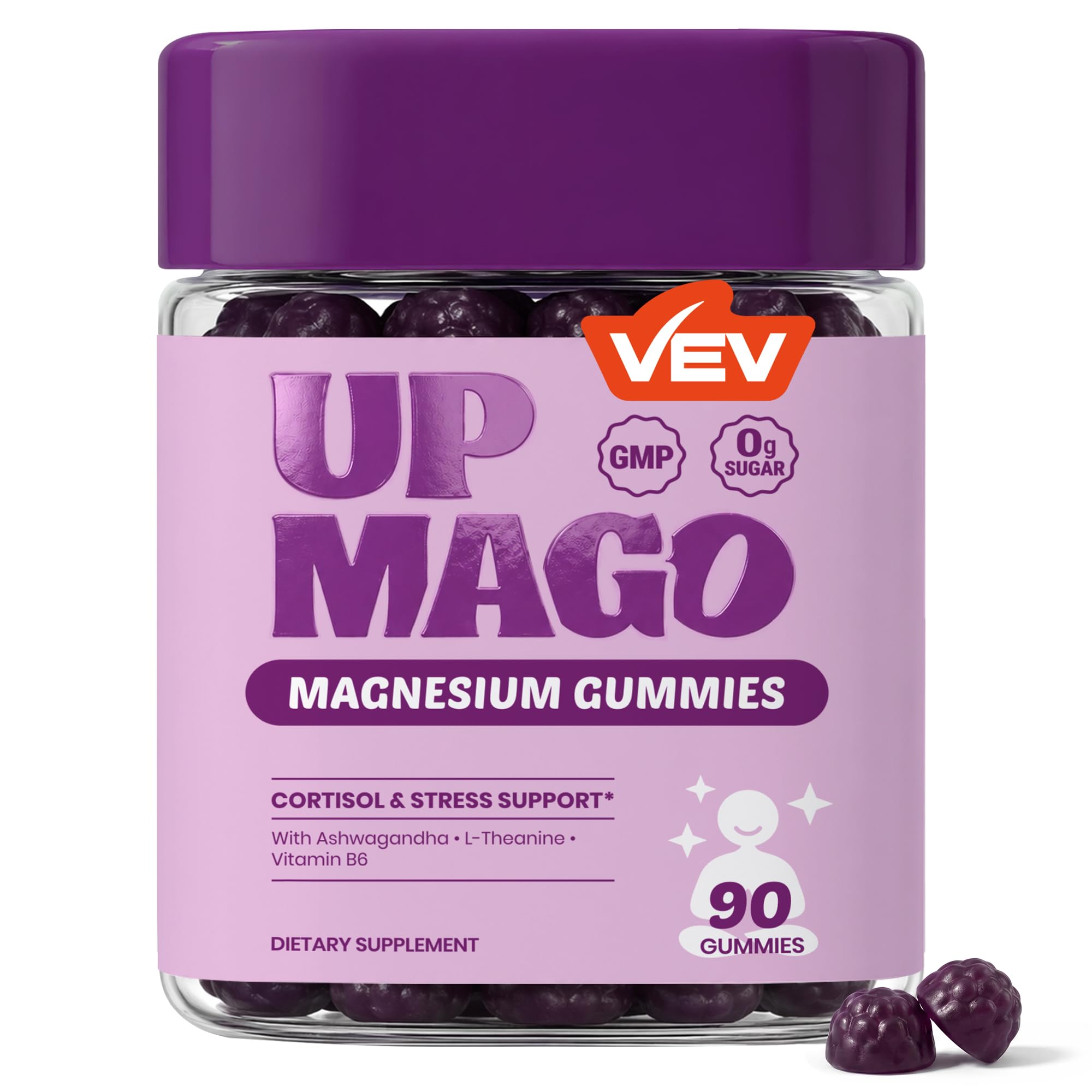 VEV frontal del envase mostrando 90 gominolas y beneficios prácticos