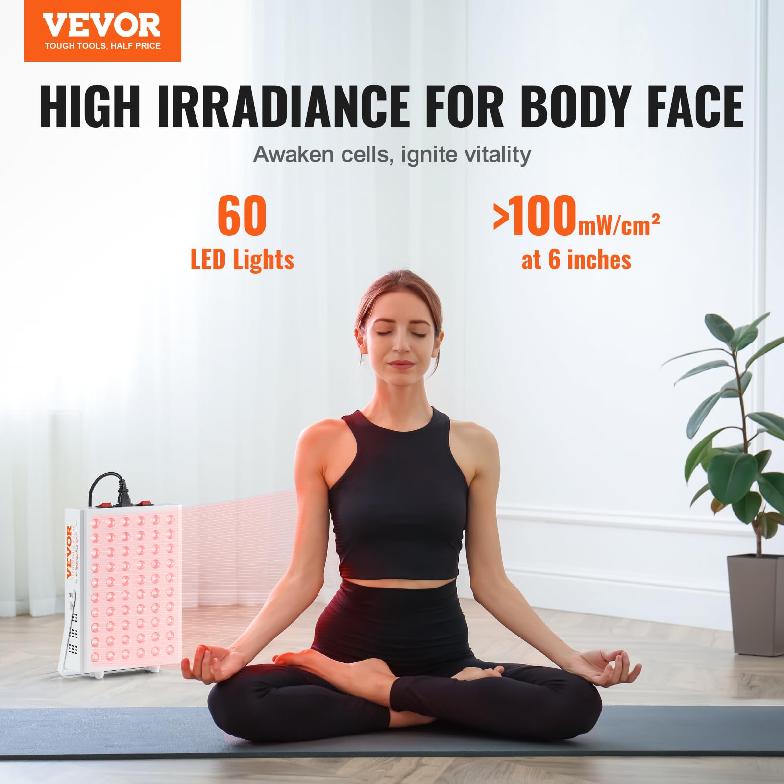 VEVOR close-up de LEDs duales que ofrece potencia combinada rojo y NIR