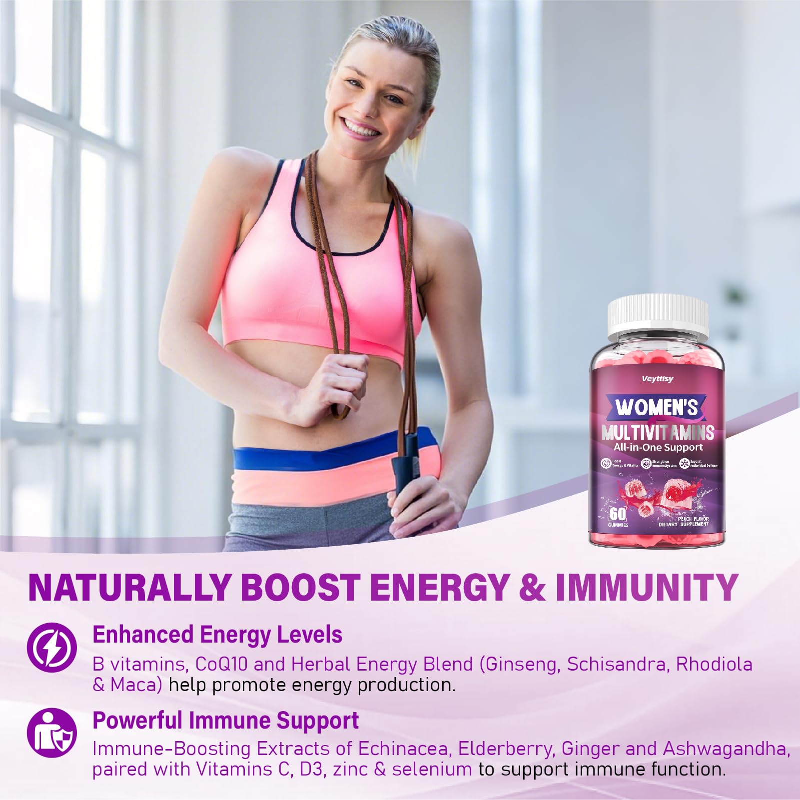 Veyttisy etiqueta nutricional mostrando vitaminas y minerales clave