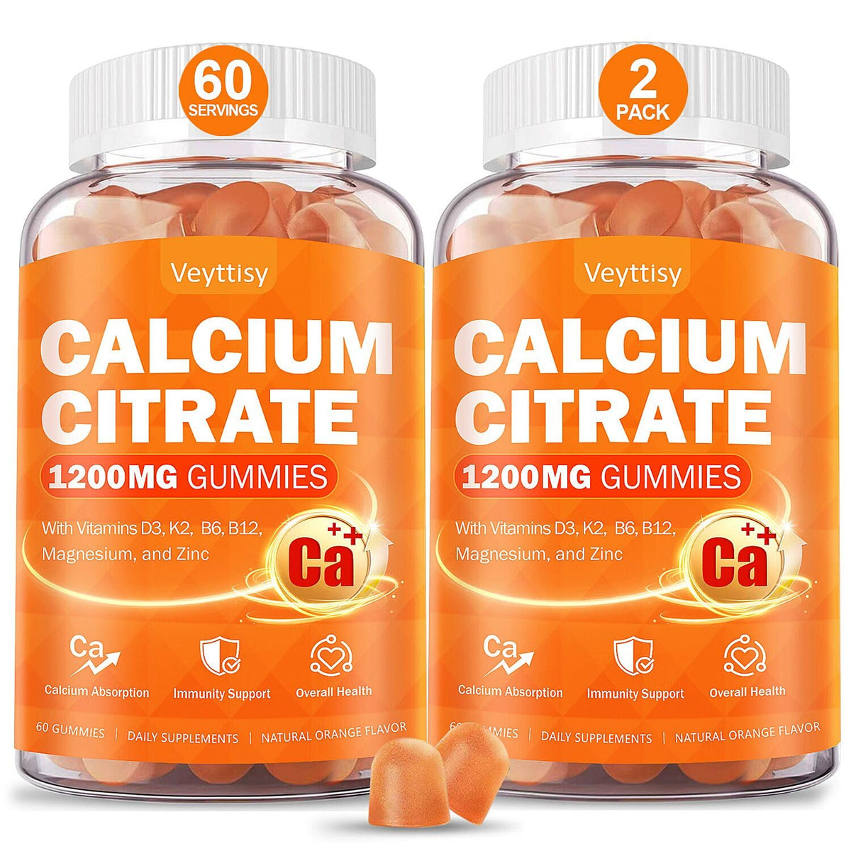 Veyttisy envase frontal mostrando calcio 1200 mg y D3, beneficio claridad informativa