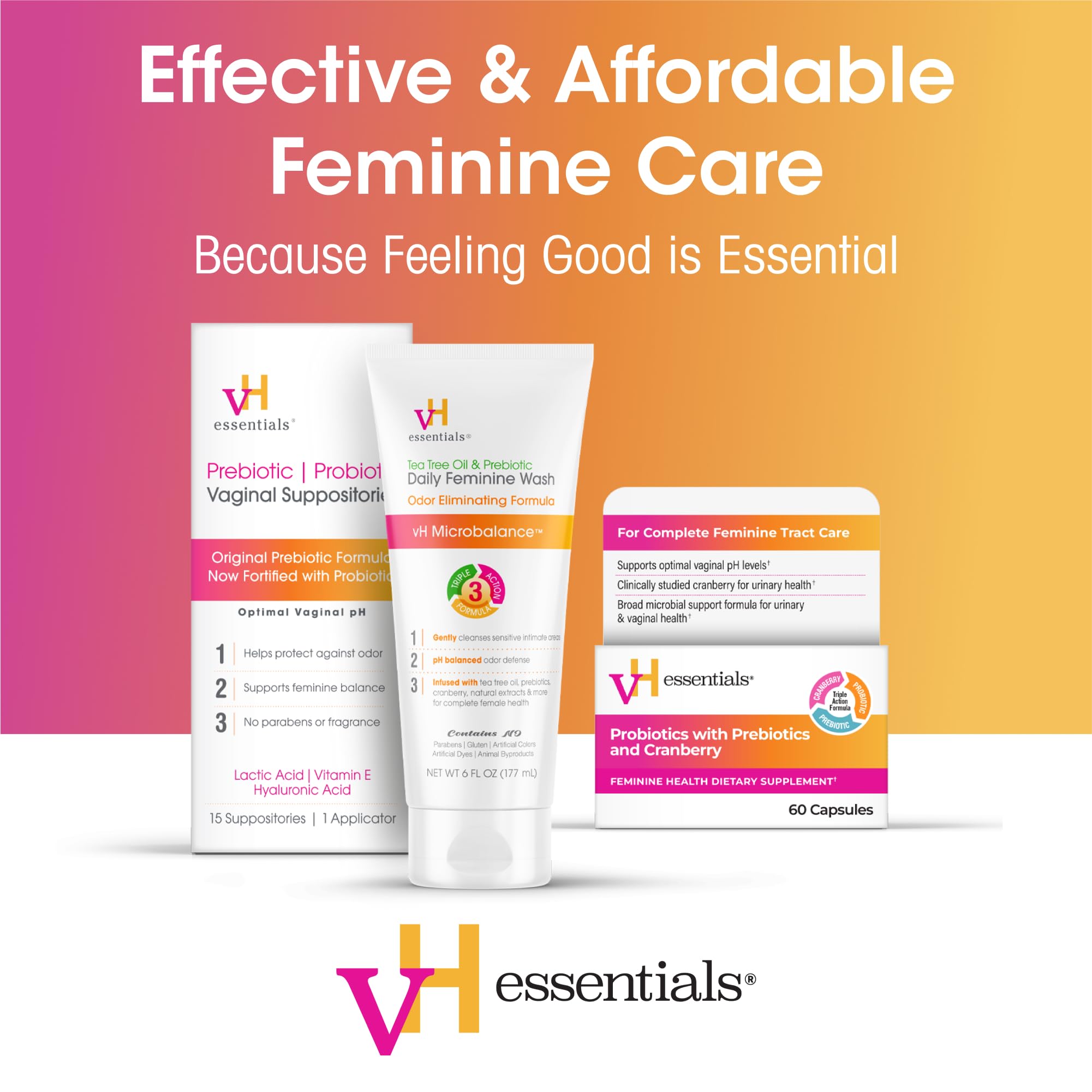 vH essentials etiqueta con lista de ingredientes para transparencia y confianza