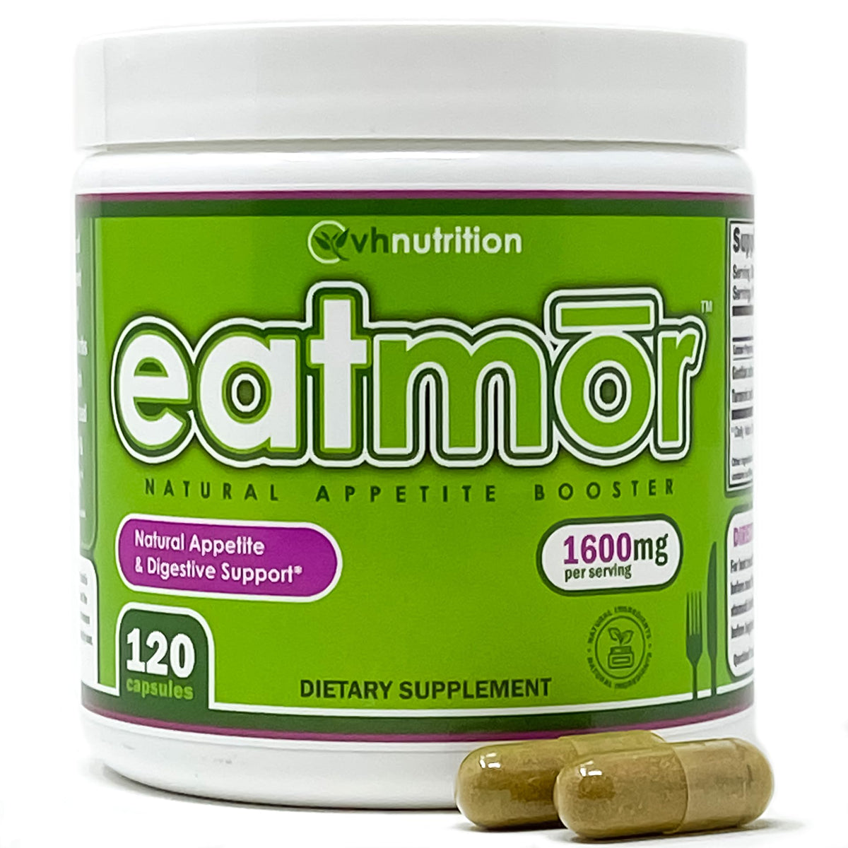 VH Nutrition Eatmor frente del producto mostrando envase y beneficios