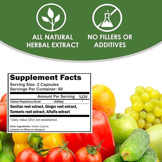 VH Nutrition Eatmor ingredientes naturales como jengibre y genciana