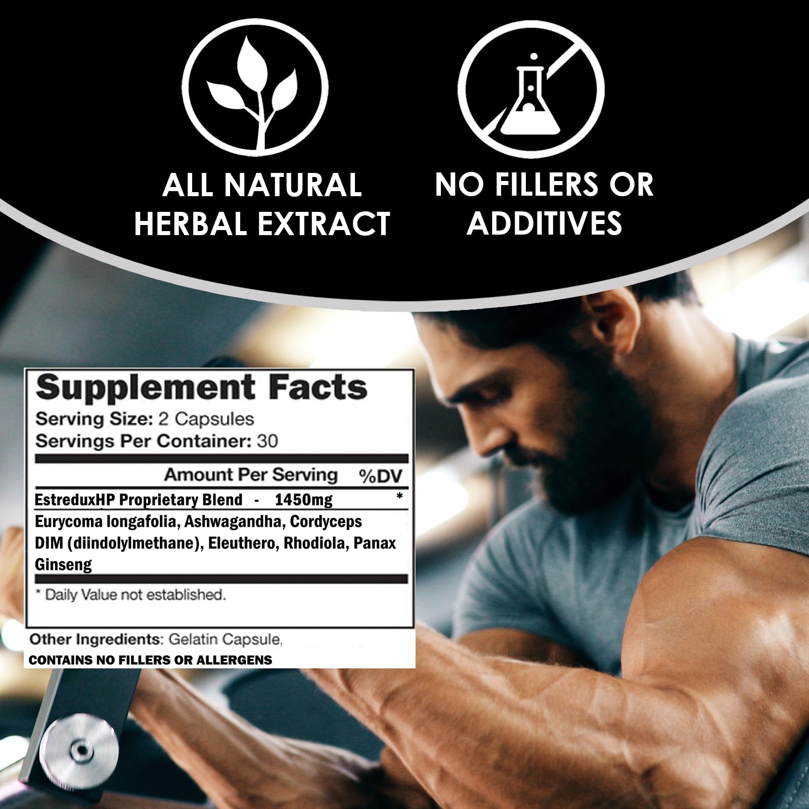 VH Nutrition hombre tomando ESTREDUX HP antes de entrenar para energía