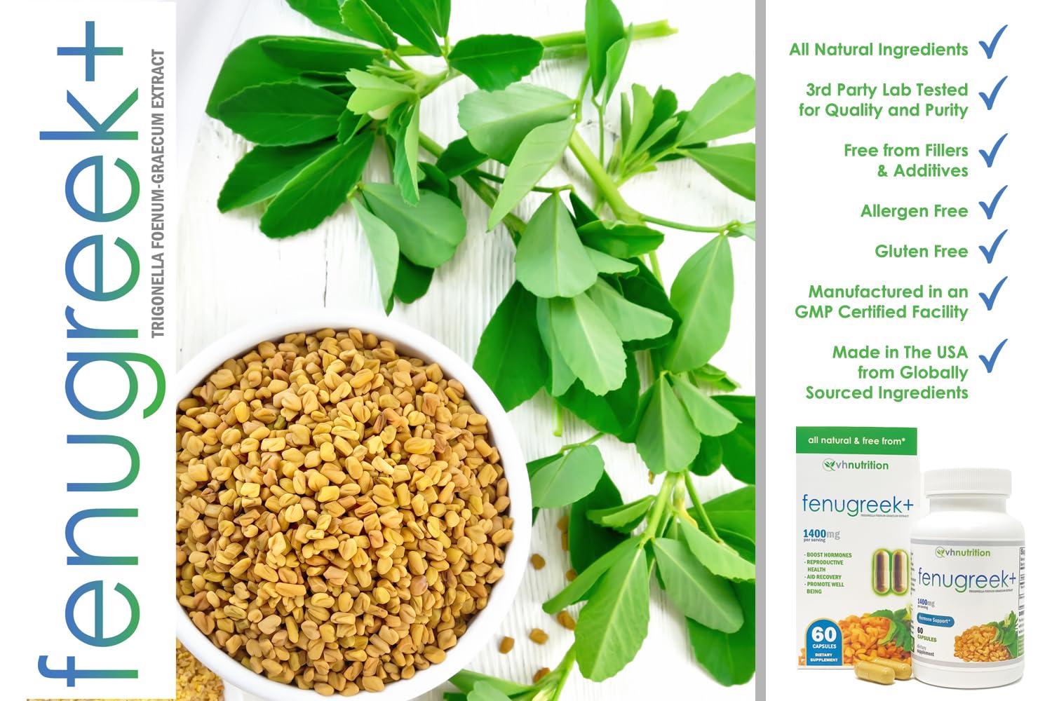 VH Nutrition polvo de fenogreco textura natural para potencia
