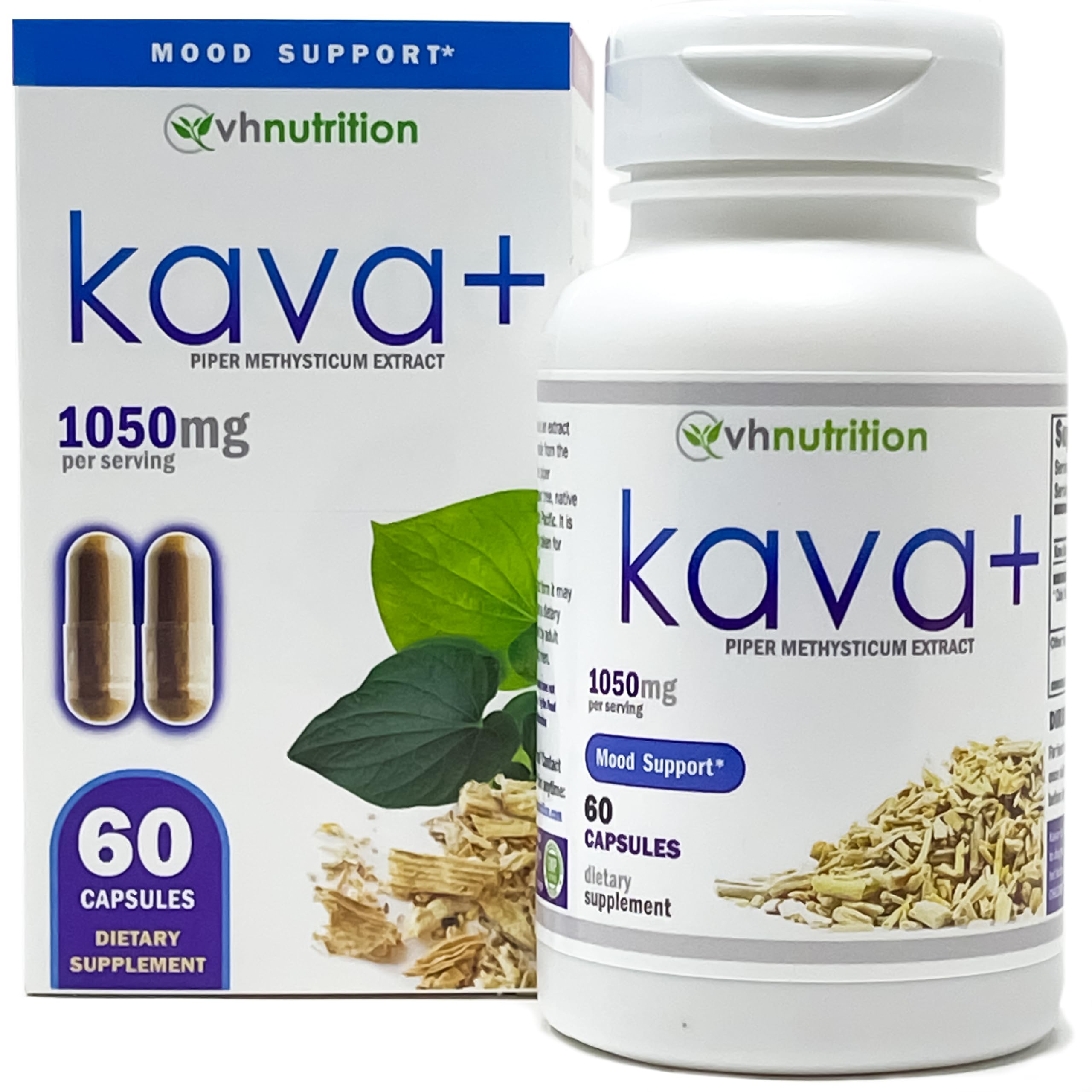 VH Nutrition frasco delantero de KAVA+ mostrando etiqueta clara y beneficio práctico