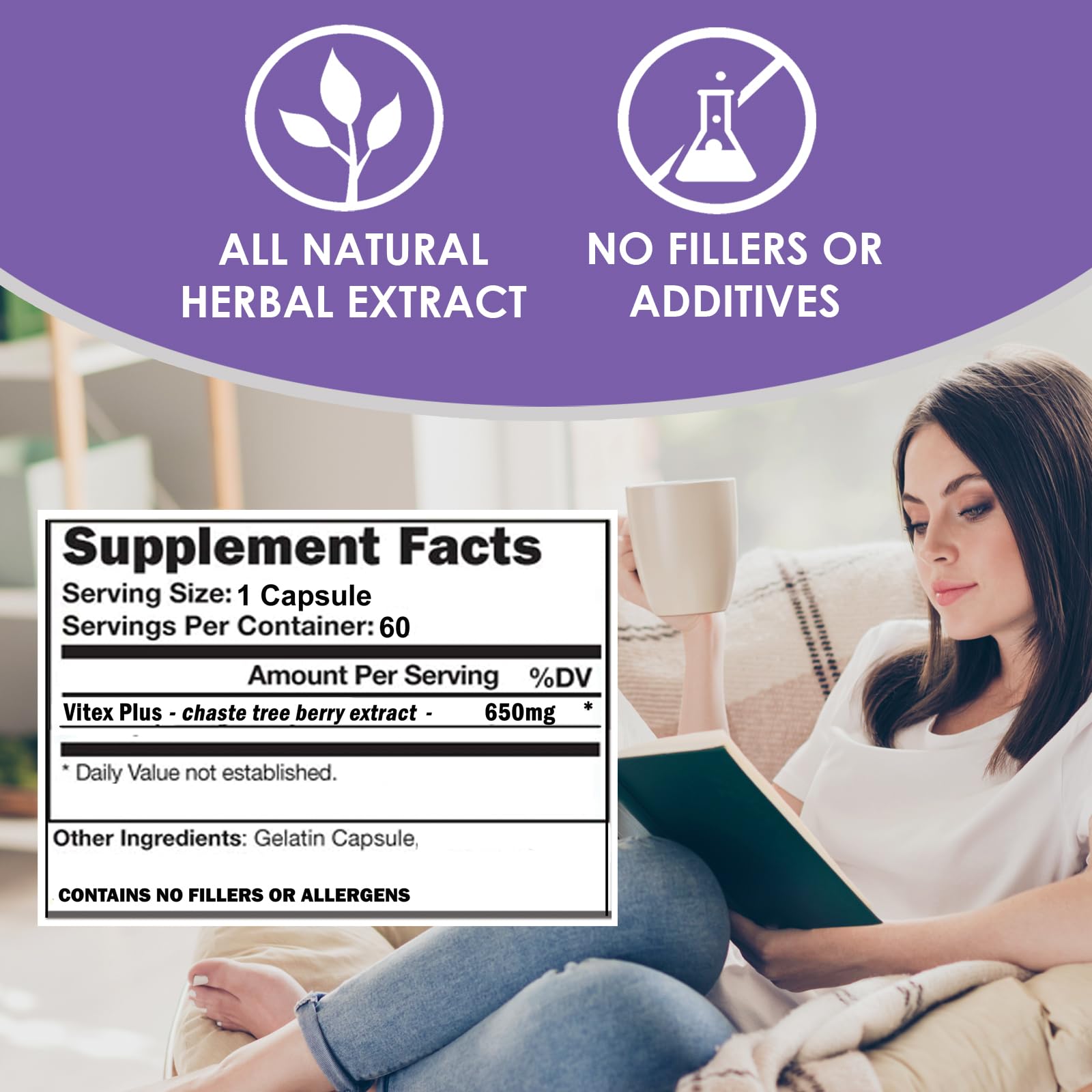 VH Nutrition VITEX+ cápsula abierta mostrando el contenido vegetal concentrado