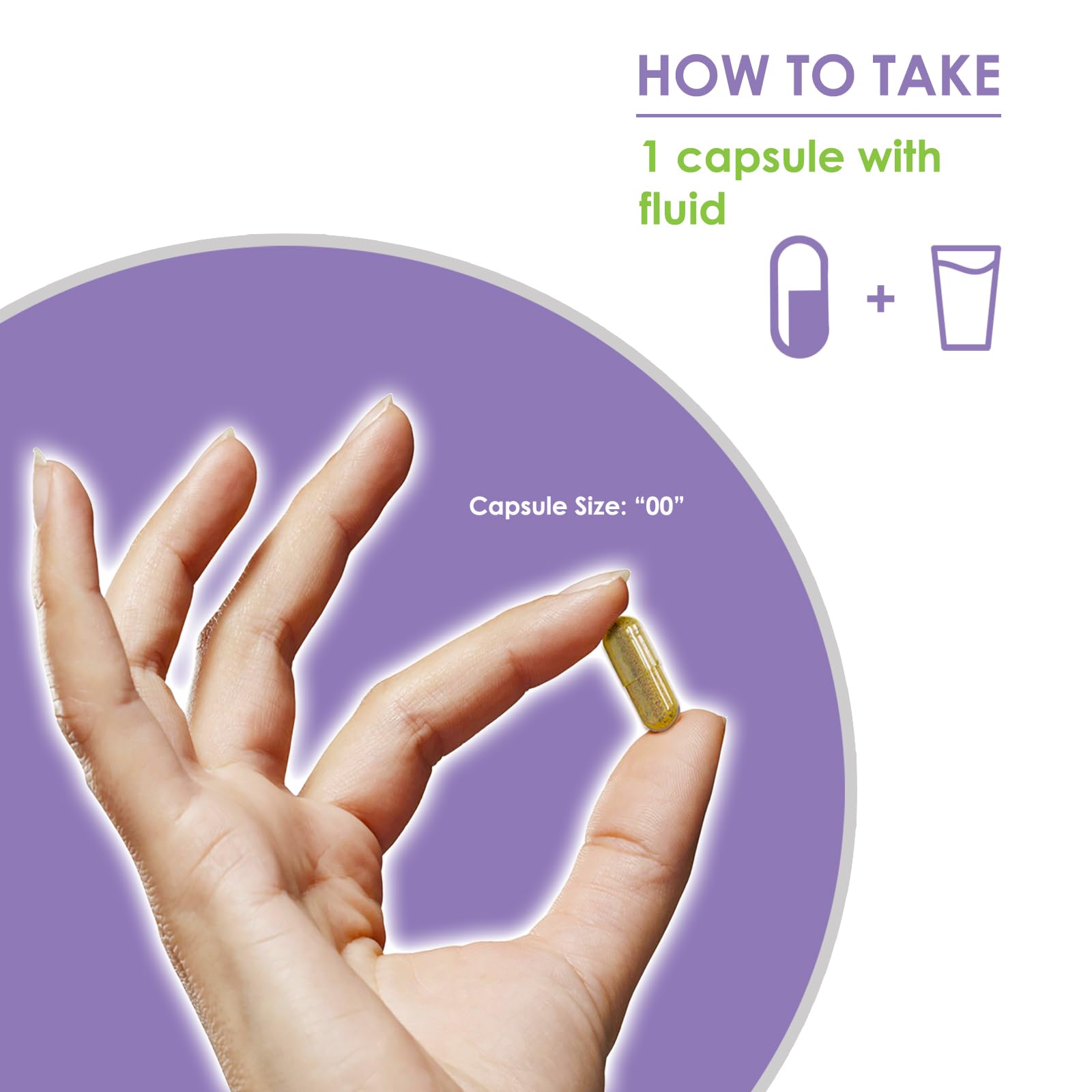 VH Nutrition VITEX+ comparación de tamaño de cápsula en la palma para escala