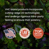VHC etiqueta del producto con ingredientes, porción y sello de pruebas de laboratorio