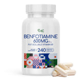 VHC botella frontal de benfotiamina 600 mg mostrando diseño y cantidad