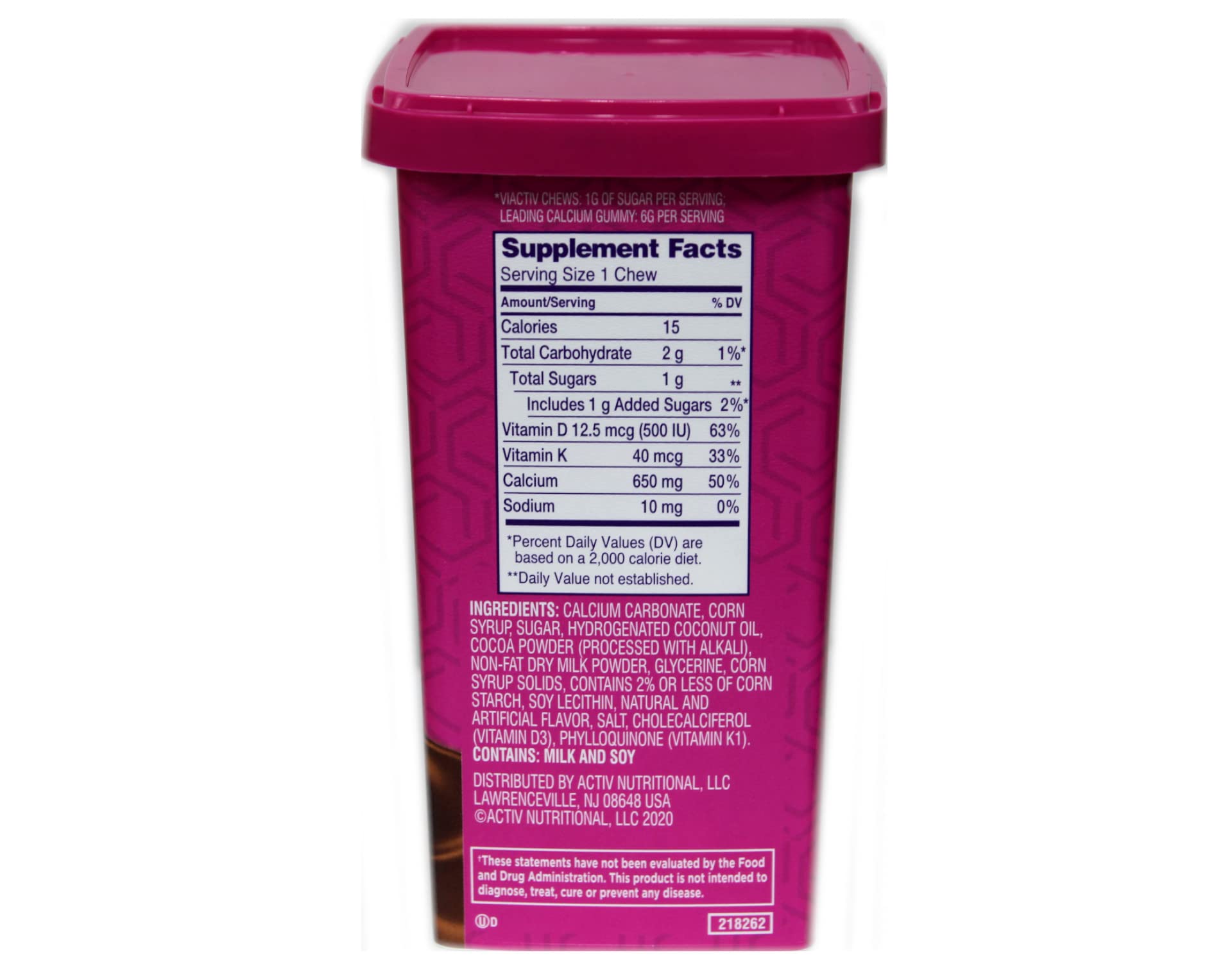 Viactiv etiqueta con información nutricional y beneficios clave
