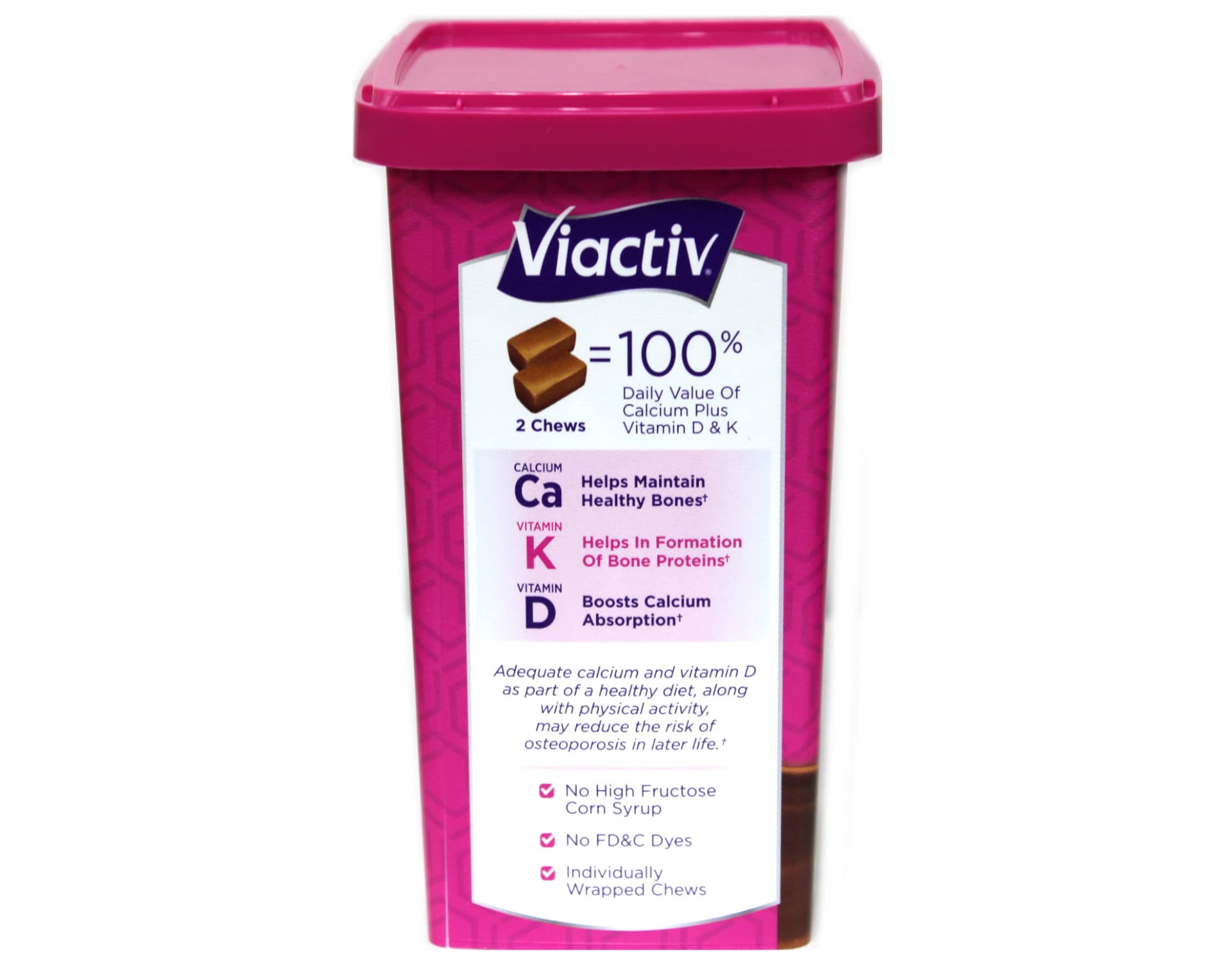 Viactiv masticable en mano demostrando facilidad de uso y conveniencia