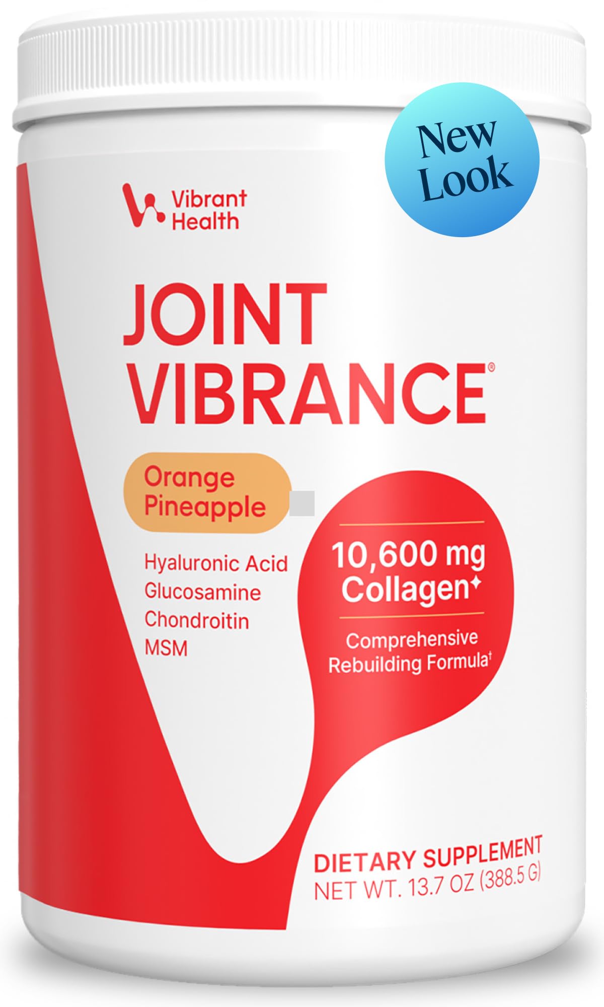 Vibrant Health frente del envase mostrando 21 porciones y sabor naranja piña