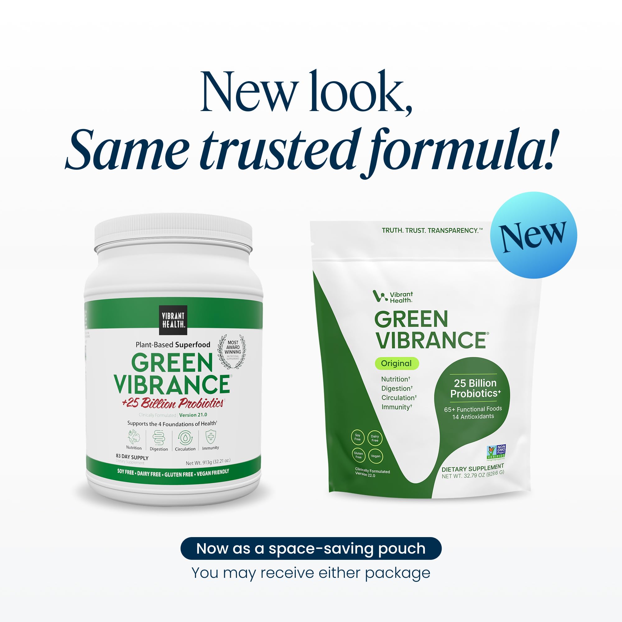Vibrant Health polvo verde textura fina, mezcla fácil de disolver
