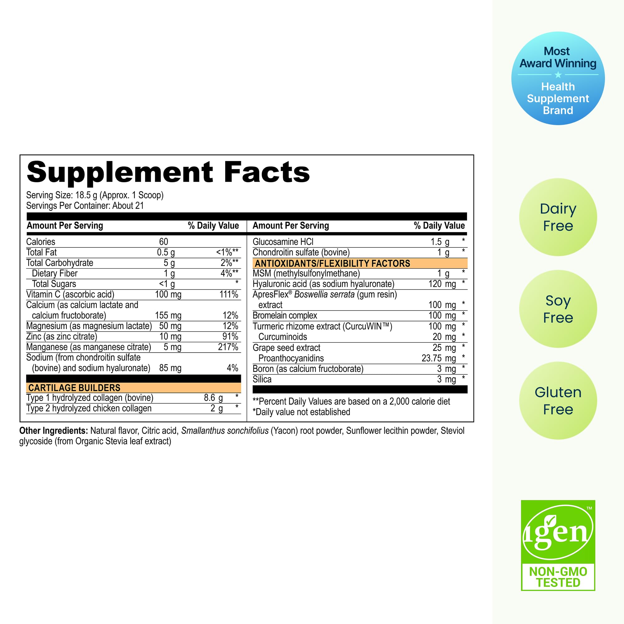 Vibrant Health etiqueta de ingredientes legible, transparencia sin blends propietarios