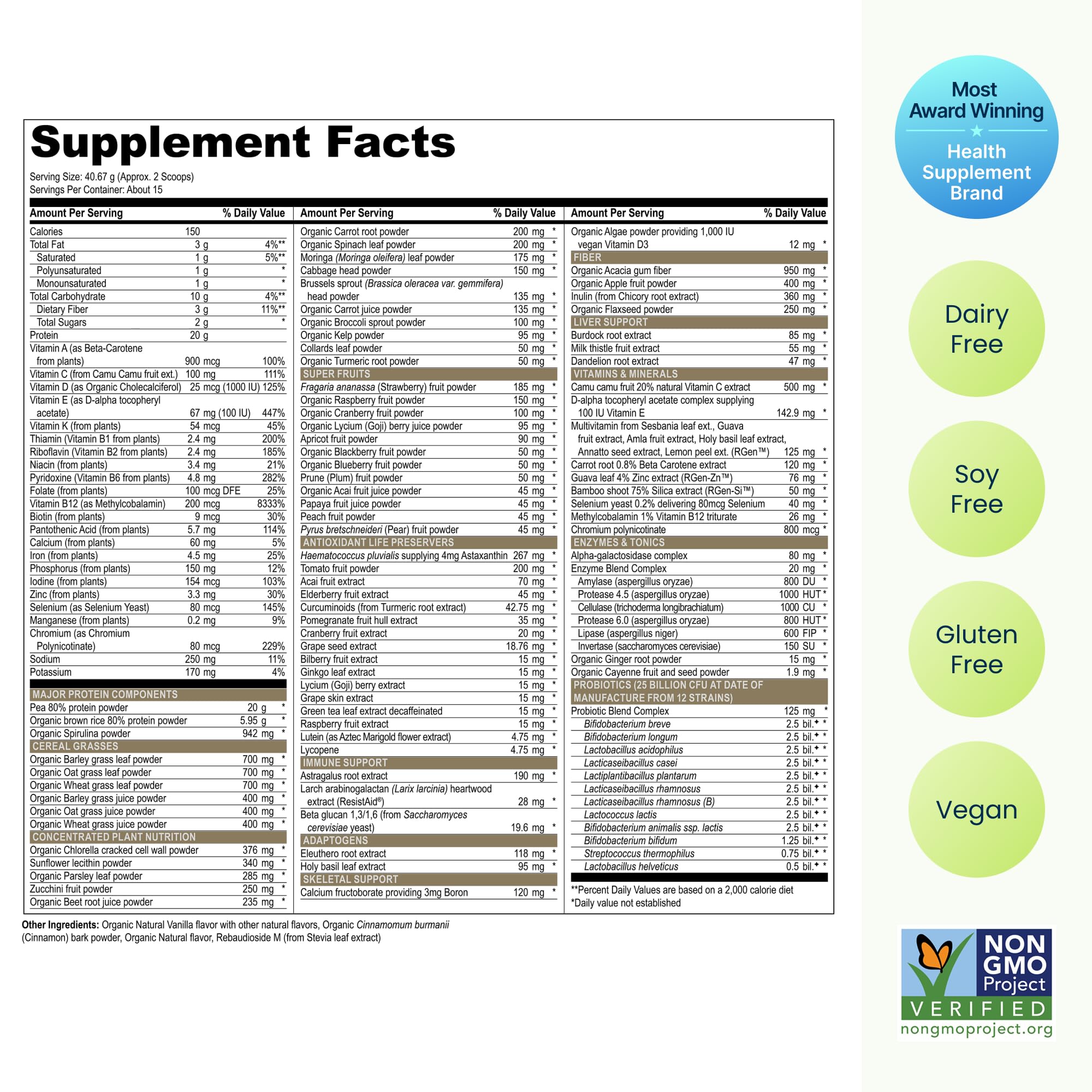 Vibrant Health ingredientes superfood dispersos mostrando variedad nutritiva
