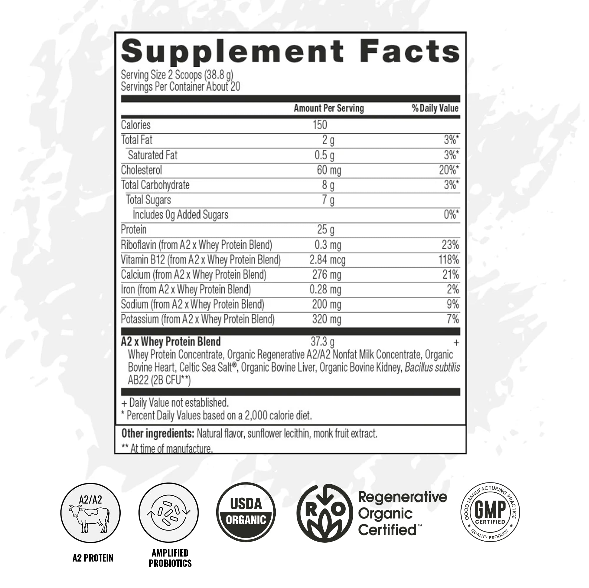 VICERA etiqueta nutricional enfocada en 25 g de proteína por servicio