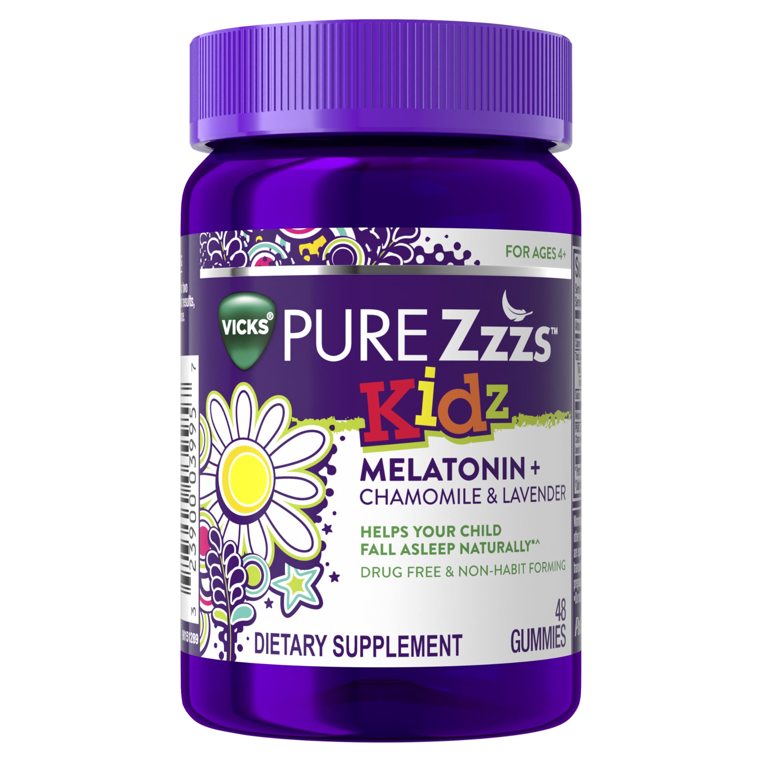 VICKS PURE Zzzs Kidz frontal del empaque mostrando información clave