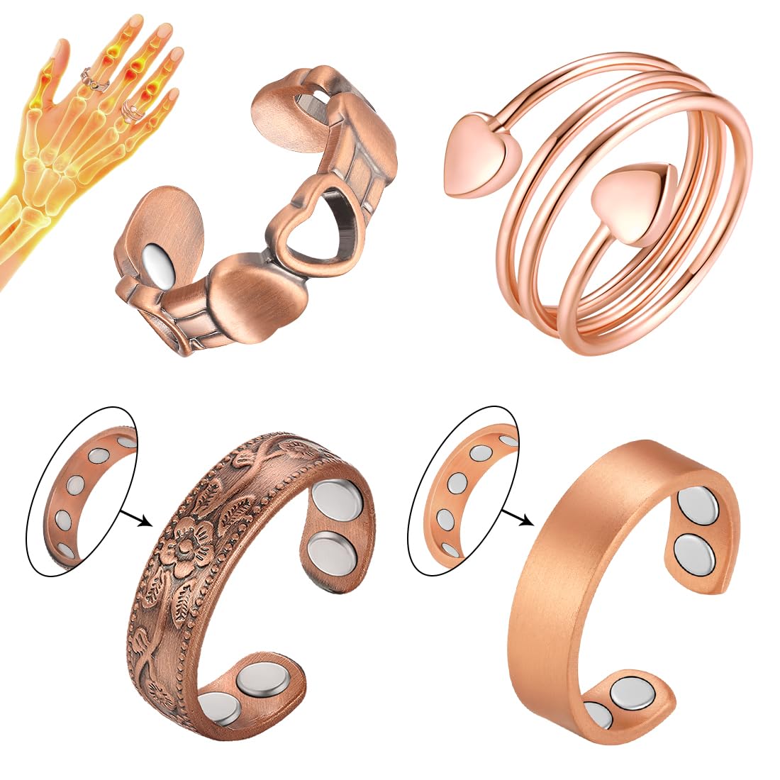 Vicmag vista frontal del juego de cuatro anillos, presentación y diseño minimalista