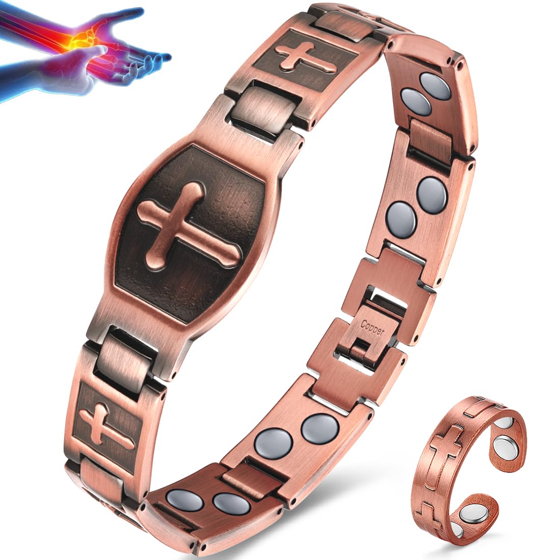 Vicmag pulsera de cobre doble fila vista frontal, diseño masculino y durable