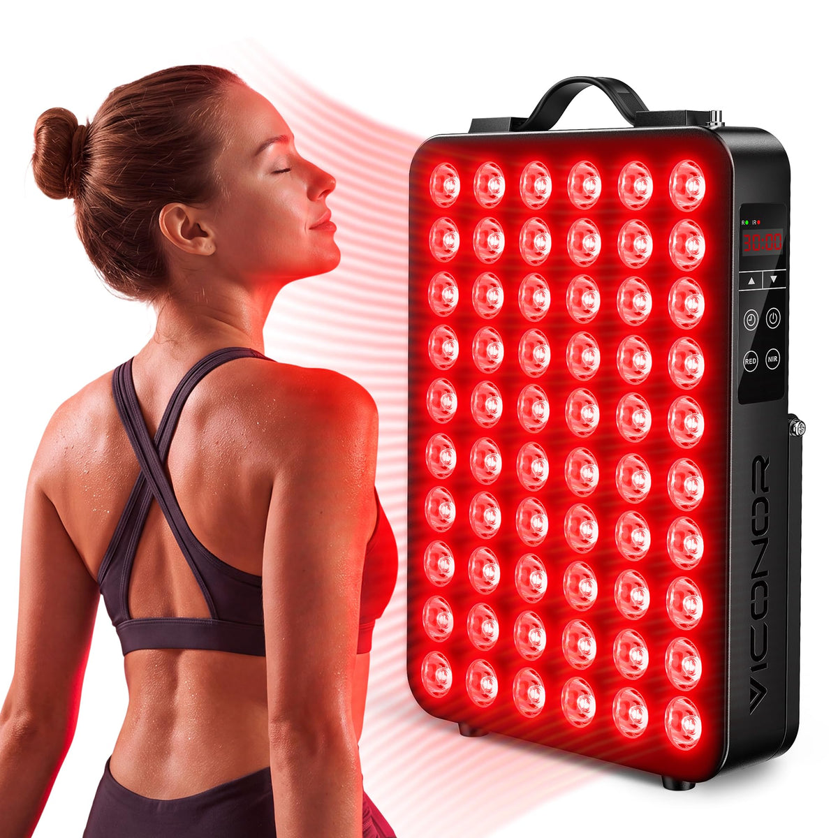 Viconor panel frontal mostrando superficie de 60 LEDs y diseño compacto para tratamientos eficientes