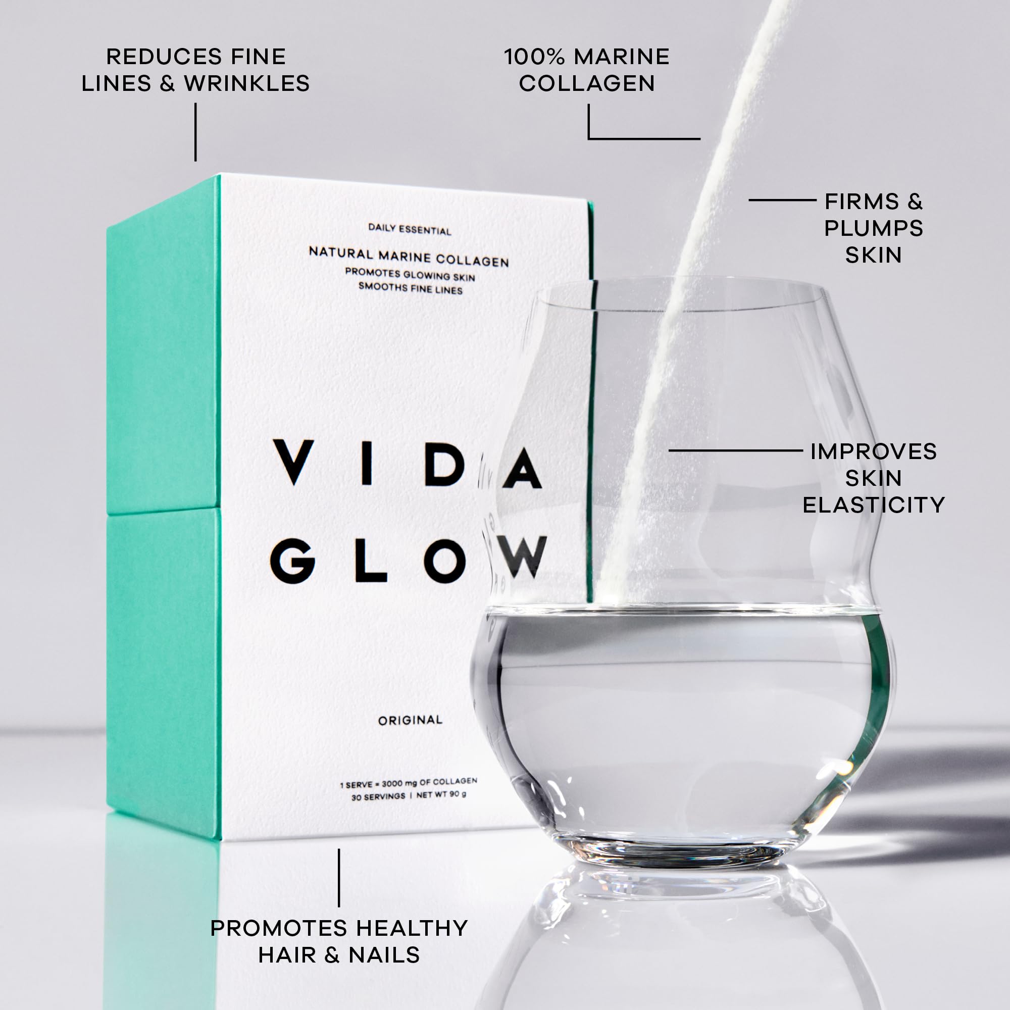 Vida Glow sobre monodosis de 3 g fácil de llevar y dosificar