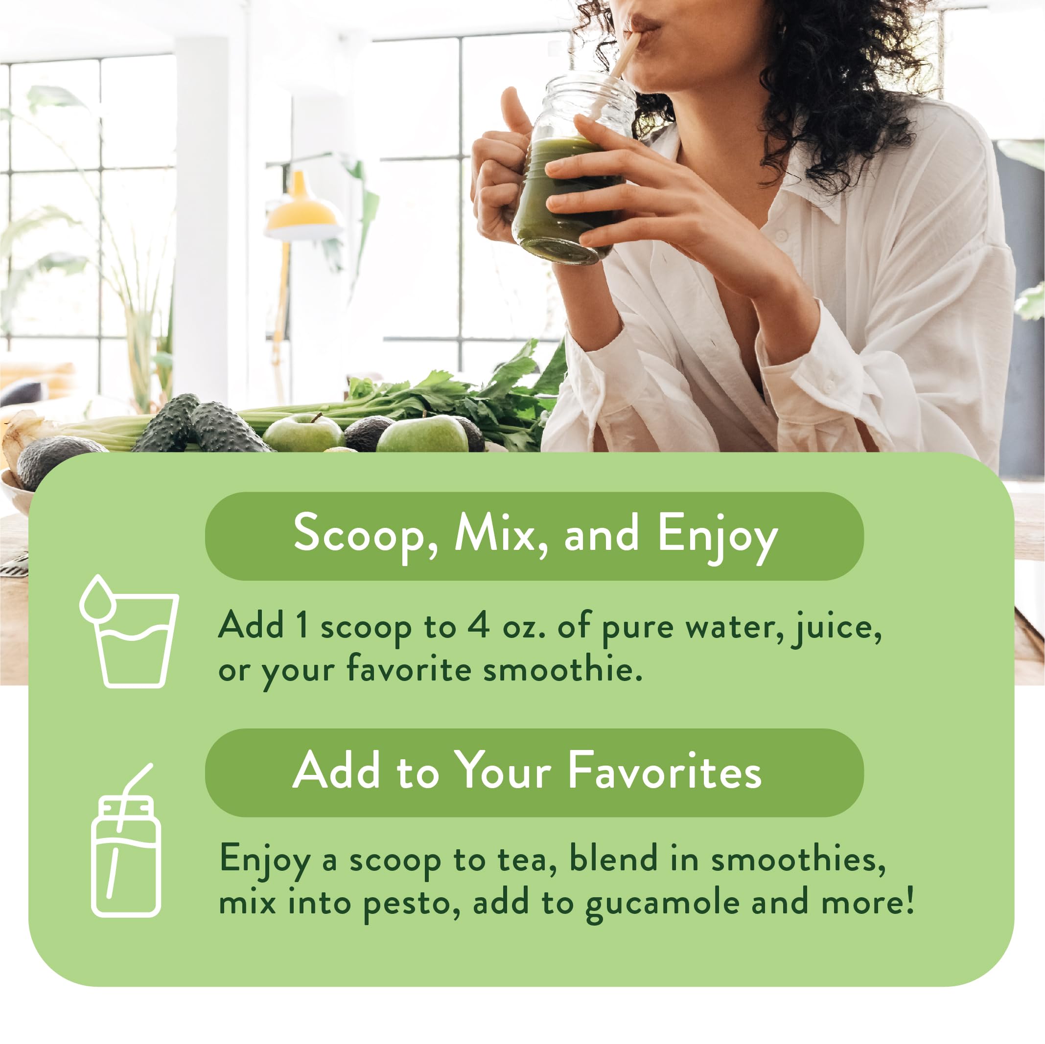 VIDAPURA cuchara con porción servida lista para añadir en batido saludable