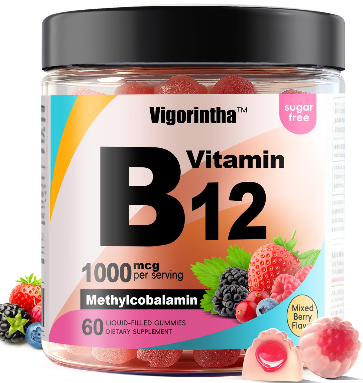 Vigorintha frente del empaque mostrando 60 gomitas y beneficios claros