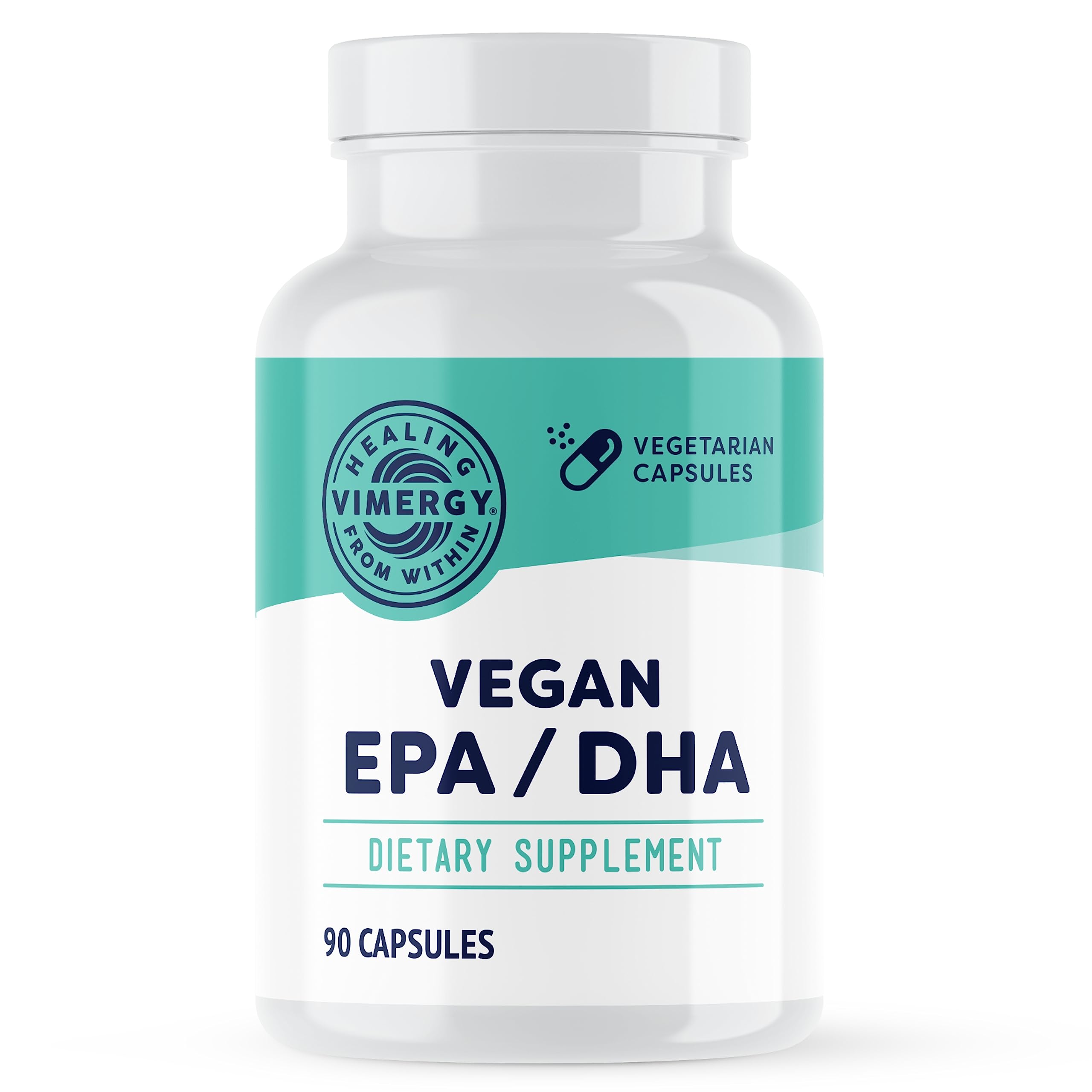 Vimergy frente del envase mostrando 90 cápsulas y beneficio vegano