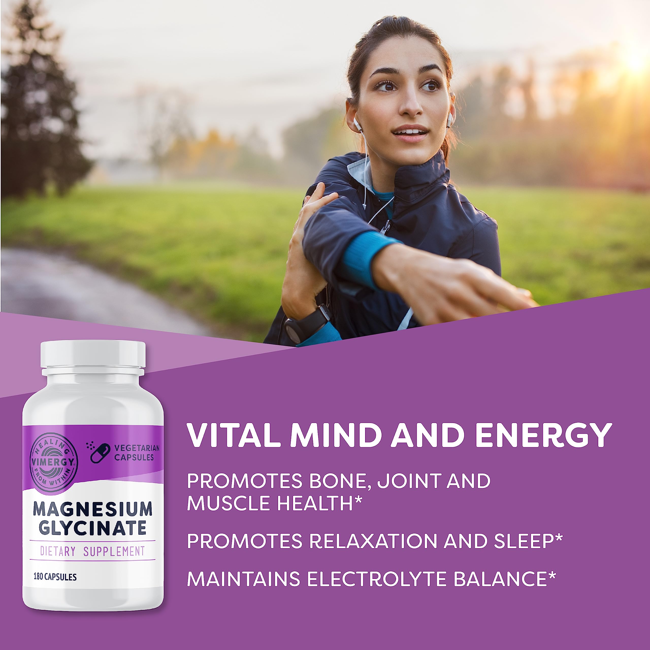 Vimergy cápsula abierta con polvo que muestra mezcla de magnesio y botanicals