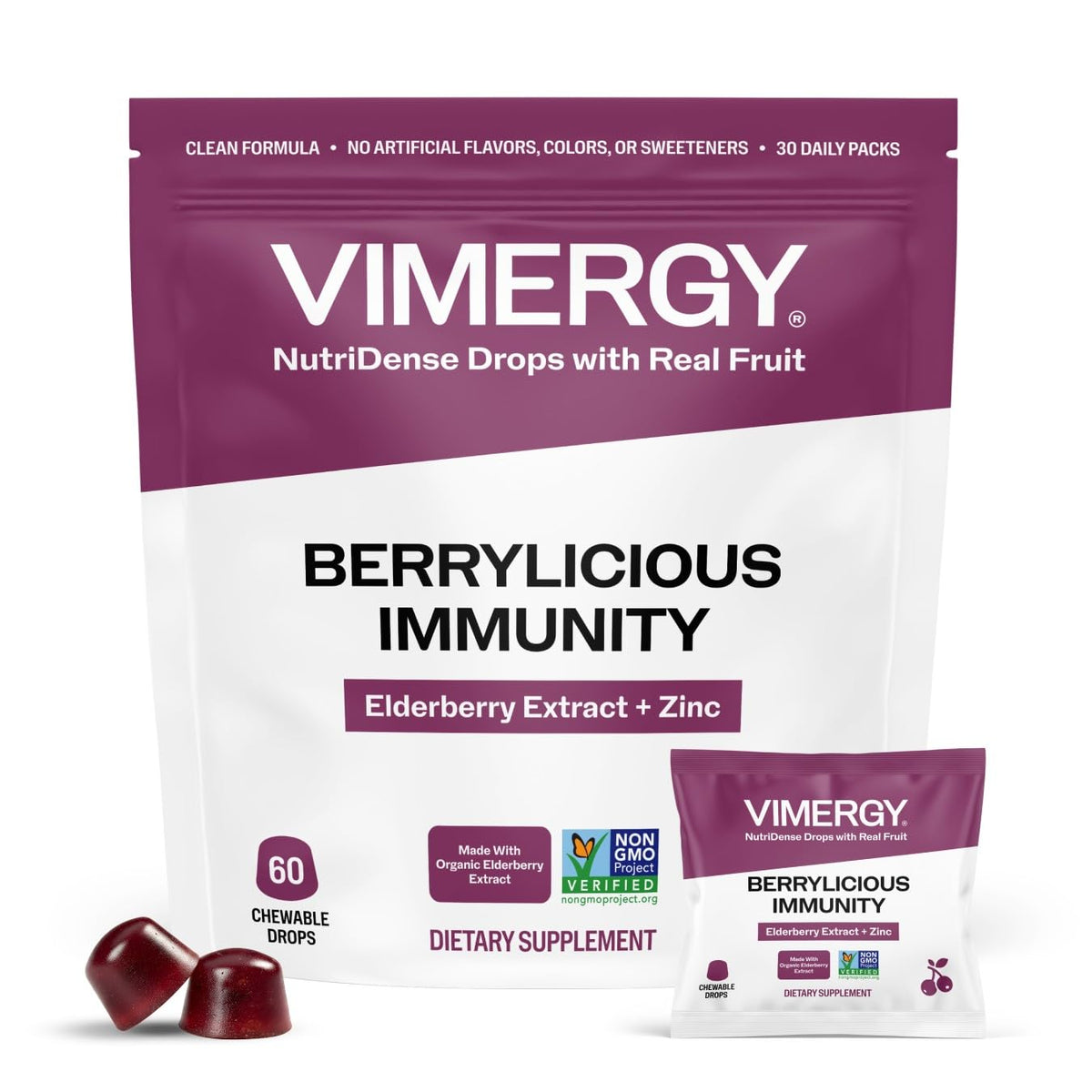 Vimergy empaque frontal mostrando 60 pastillas y beneficios veganos
