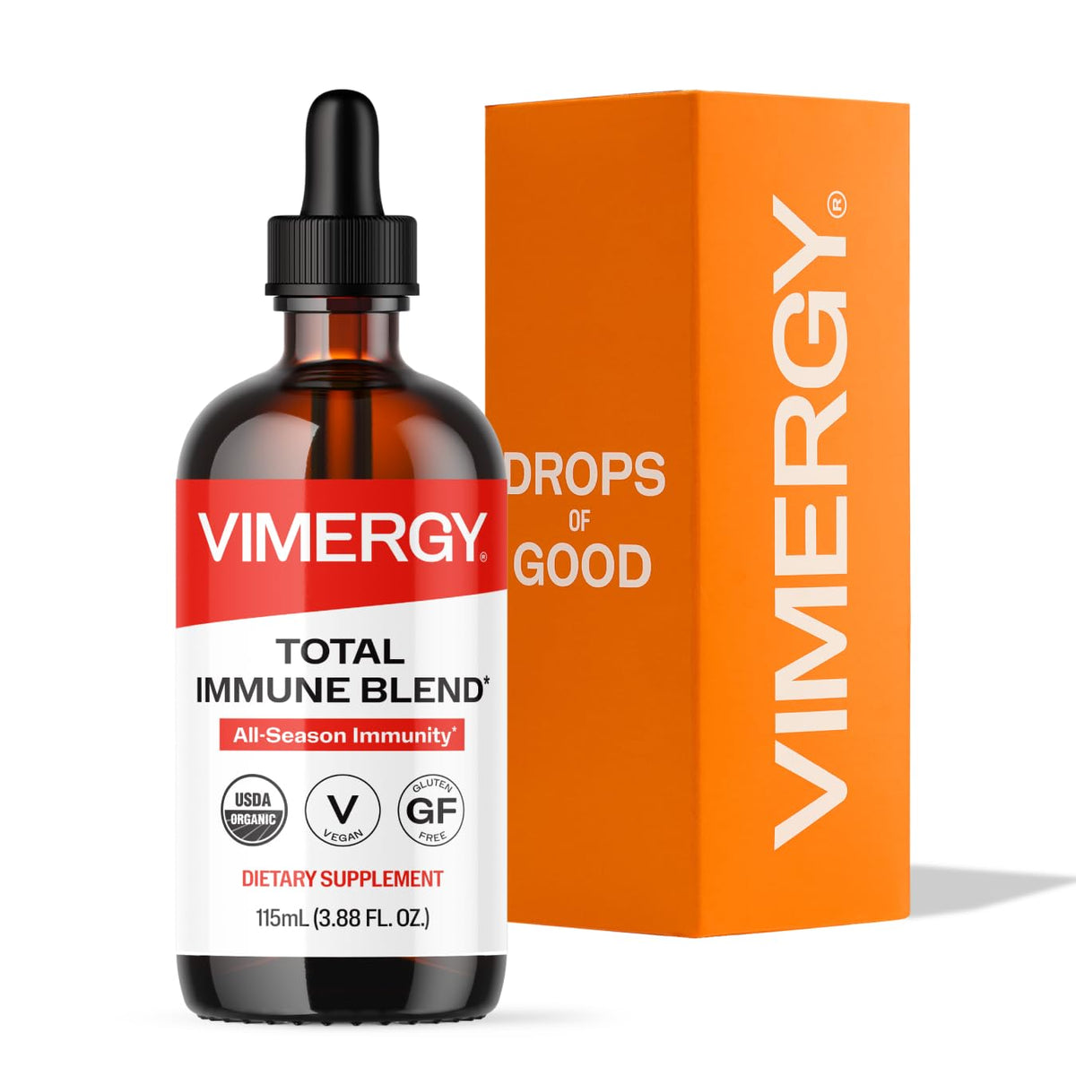 Vimergy vista frontal del envase mostrando diseño y tamaño, claridad y confianza