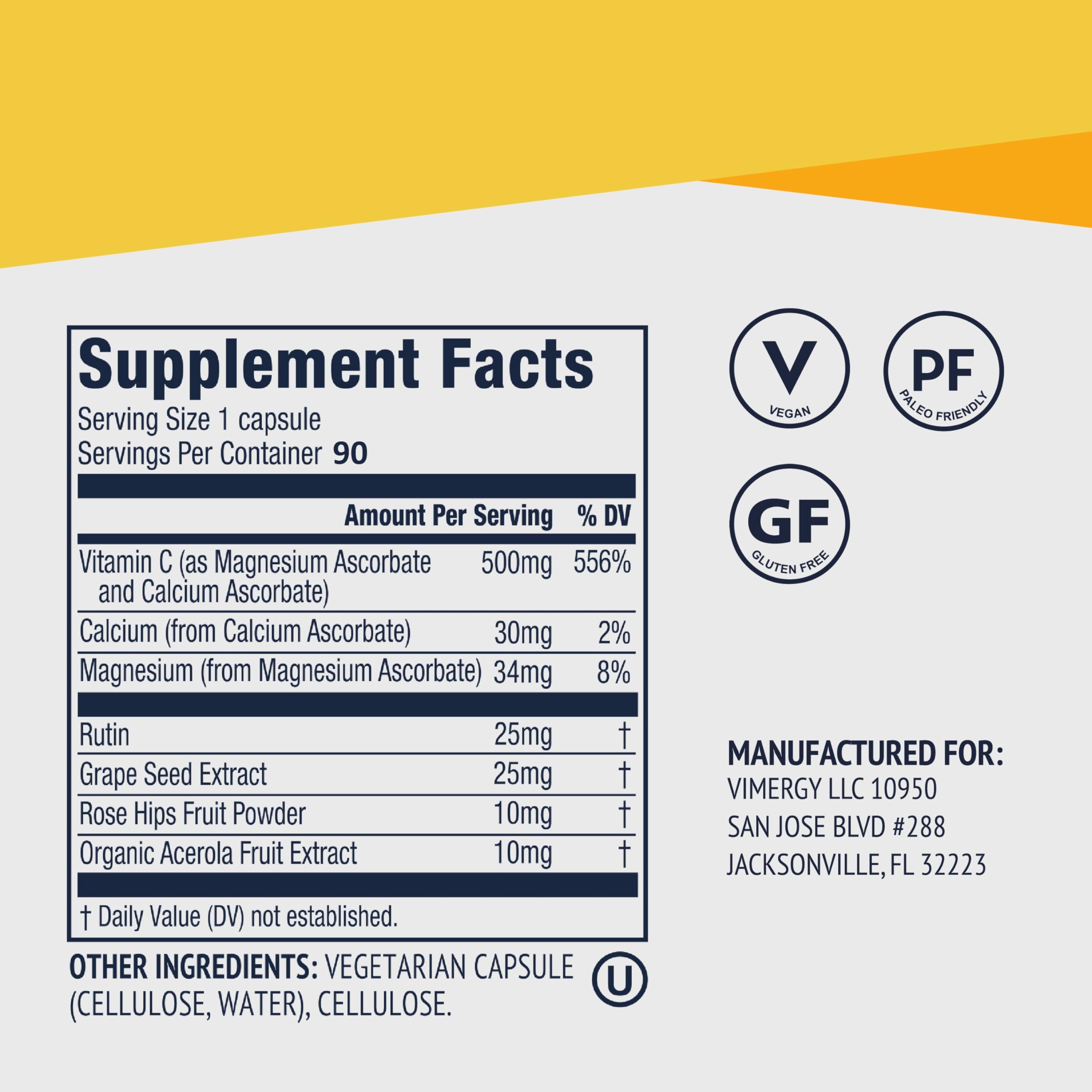 Vimergy Micro-C etiqueta con ingredientes y certificaciones claras