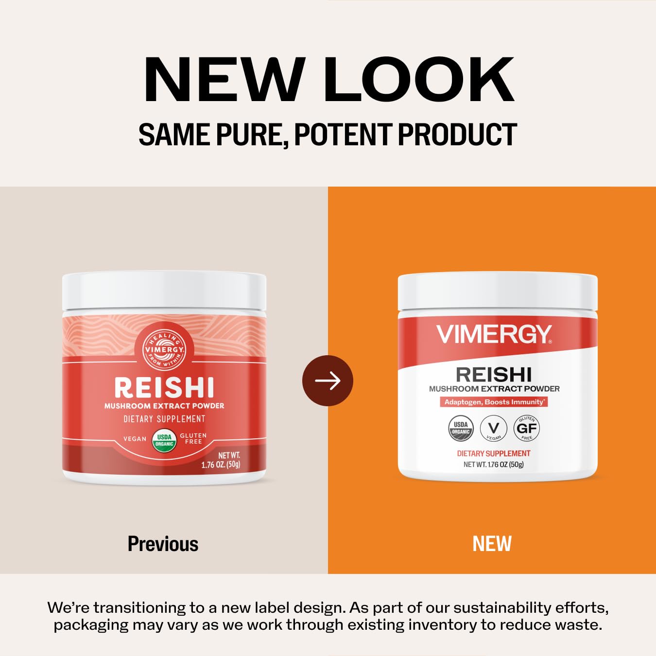 Vimergy reishi polvo textura en primer plano, fácil de disolver