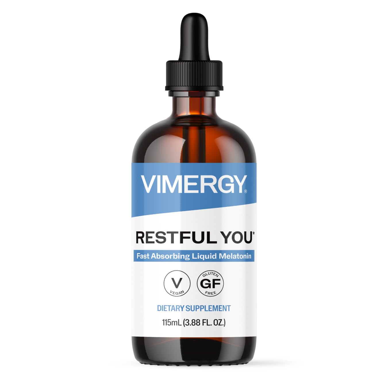 Vimergy envase frontal mostrando melatonina líquida y acceso rápido al sueño