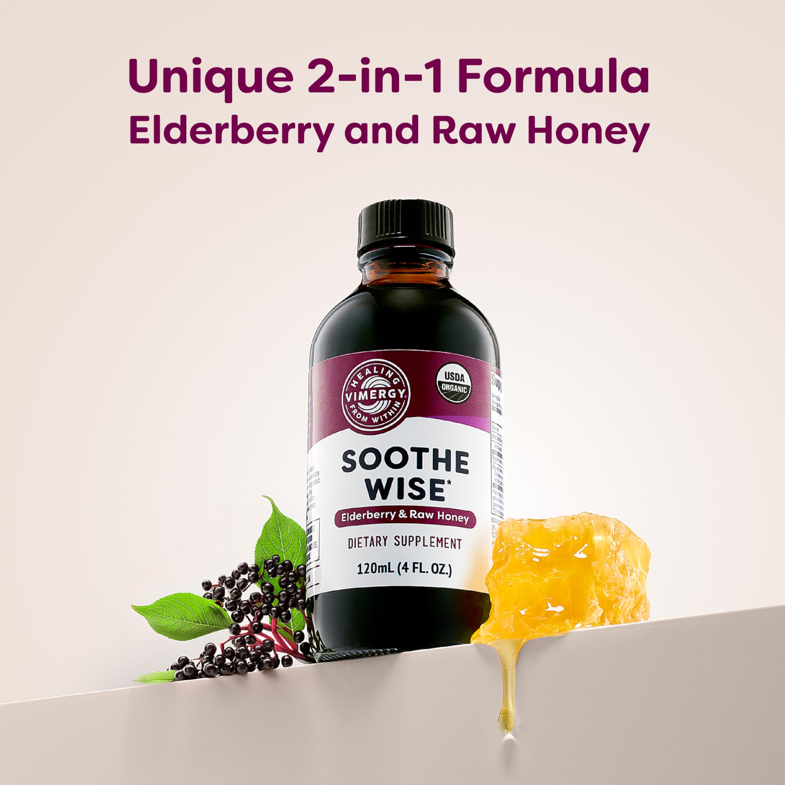 Vimergy Soothe Wise porción de 5 mL en cucharita para dosificación precisa