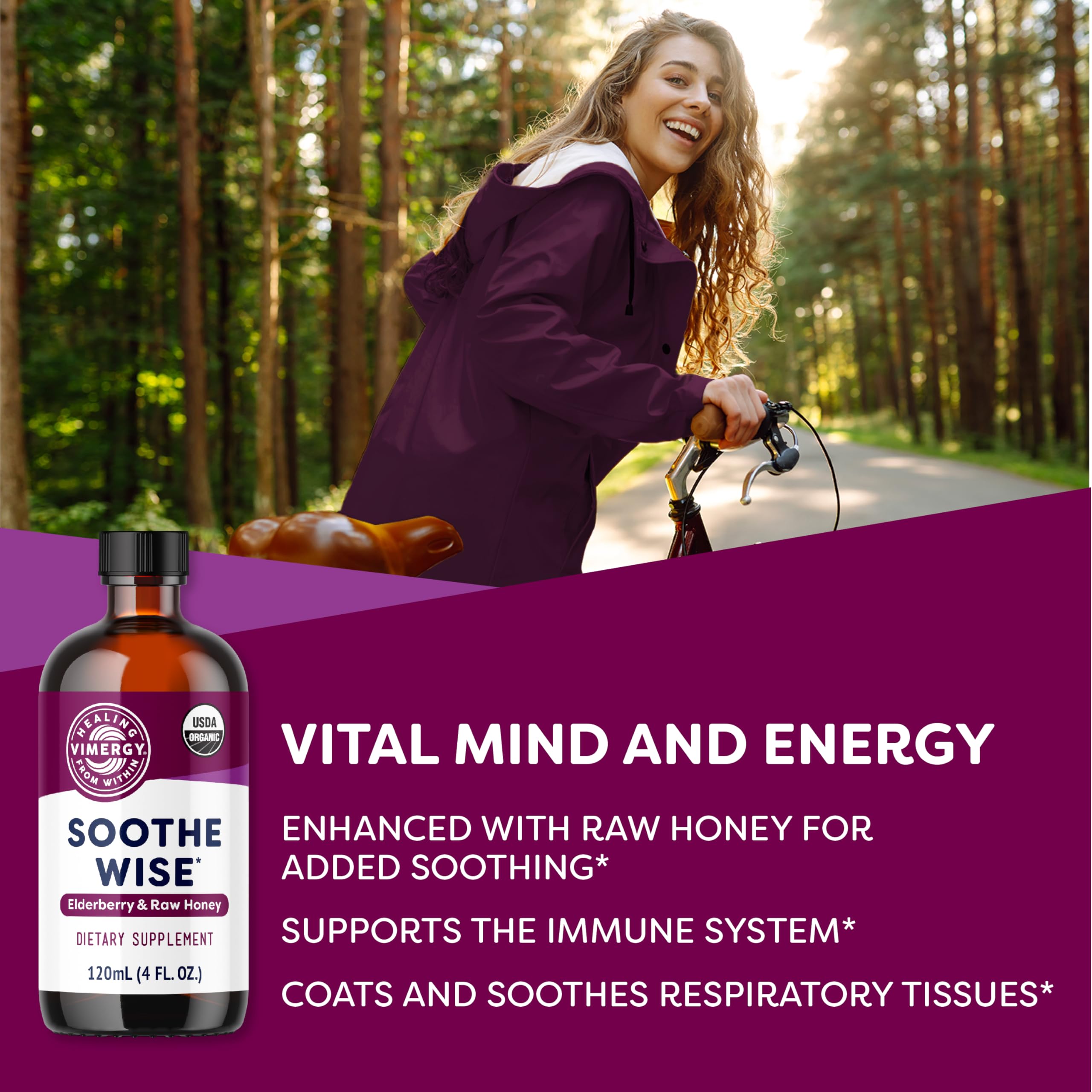 Vimergy Soothe Wise etiqueta orgánica destacando certificación USDA