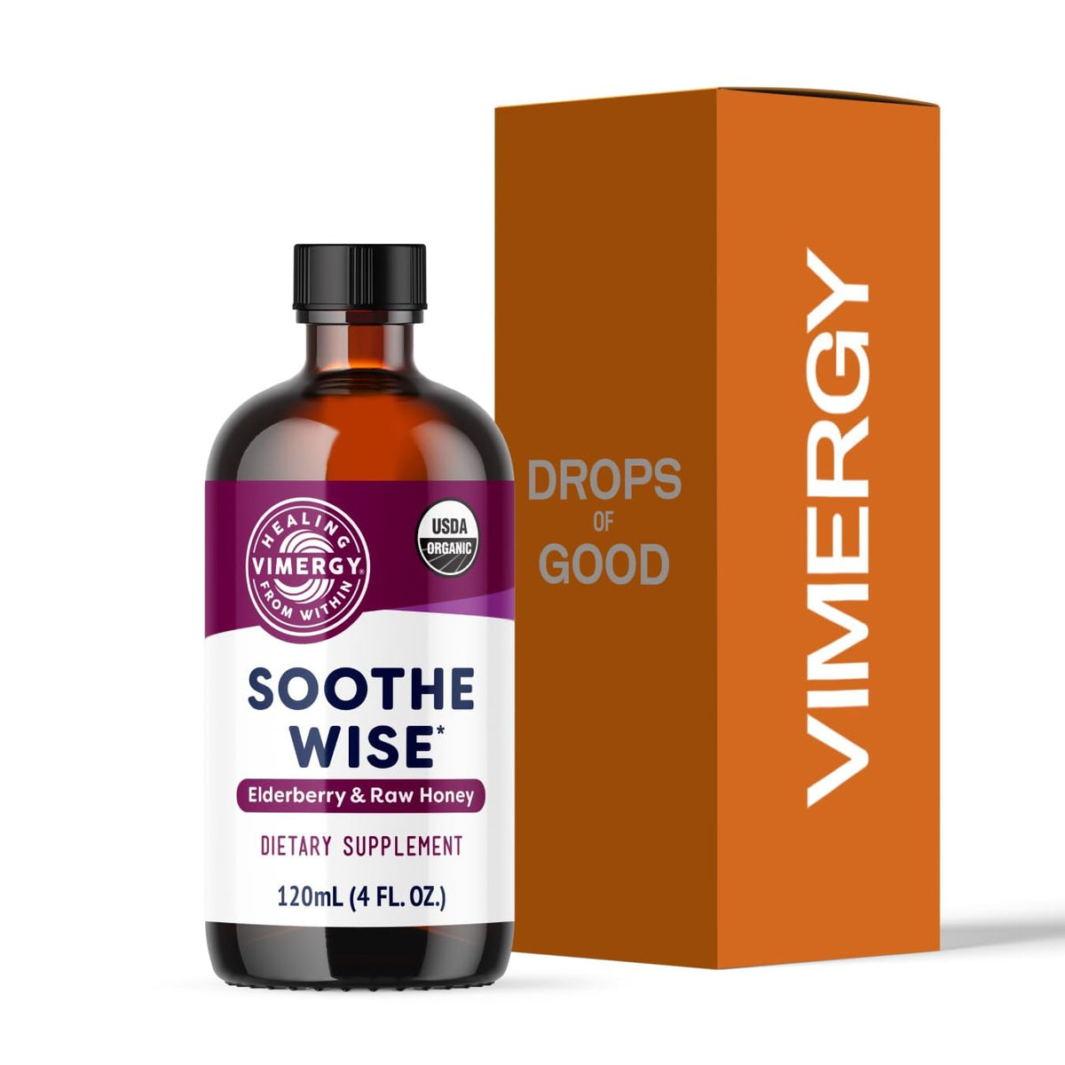 Vimergy Soothe Wise frontal mostrando botella y beneficio reconfortante