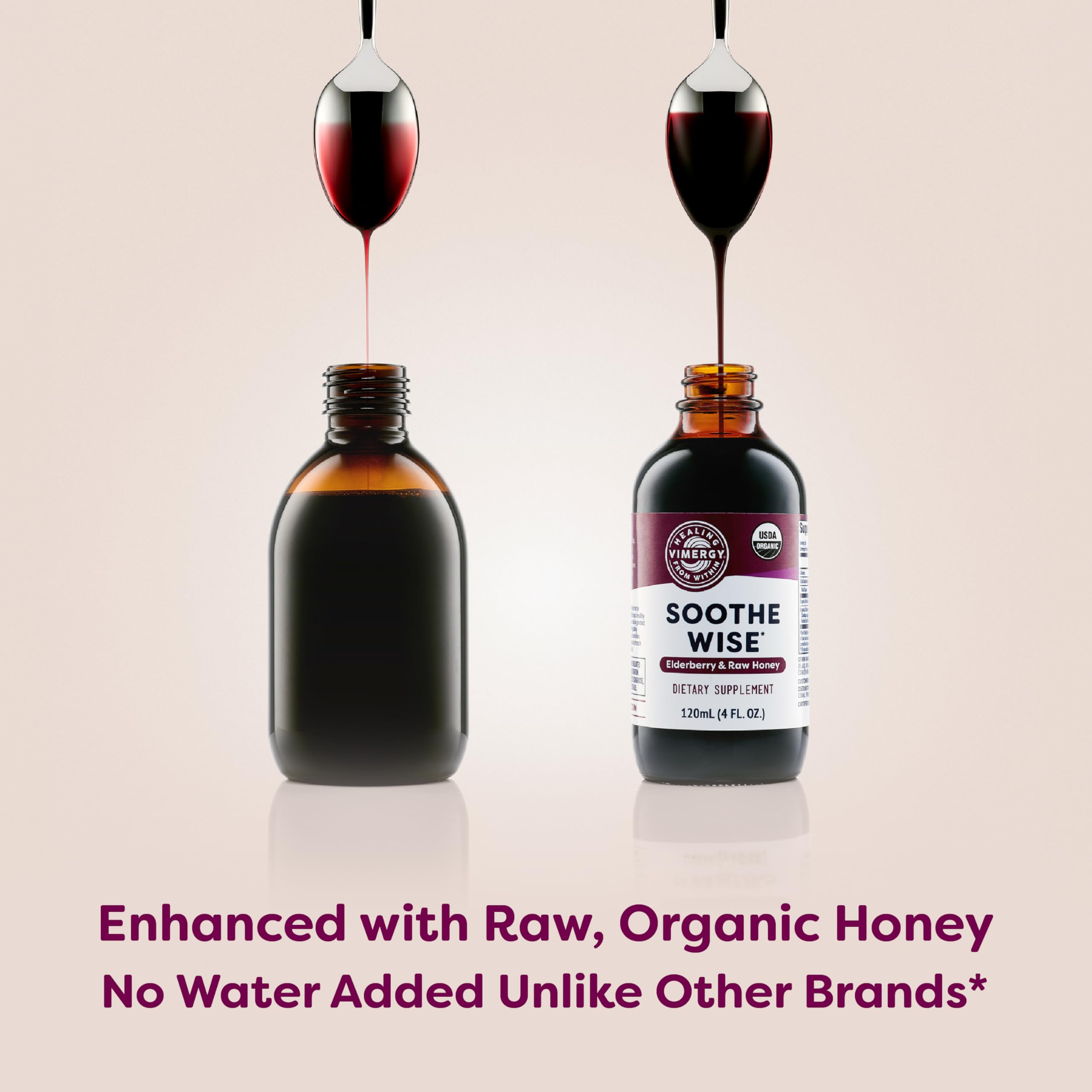 Vimergy Soothe Wise vertido con miel cruda ilustrando ingrediente principal